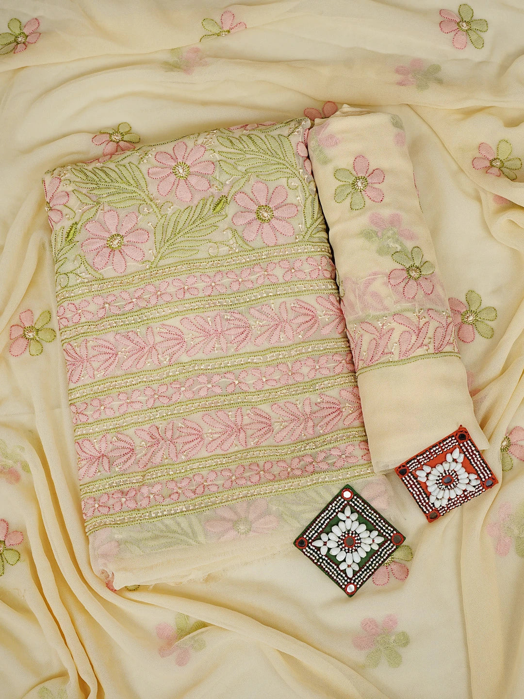 Ada Hand Embroidered Fawn Georgette Lucknowi Chikankari Unstitched Suit Piece 01A931604