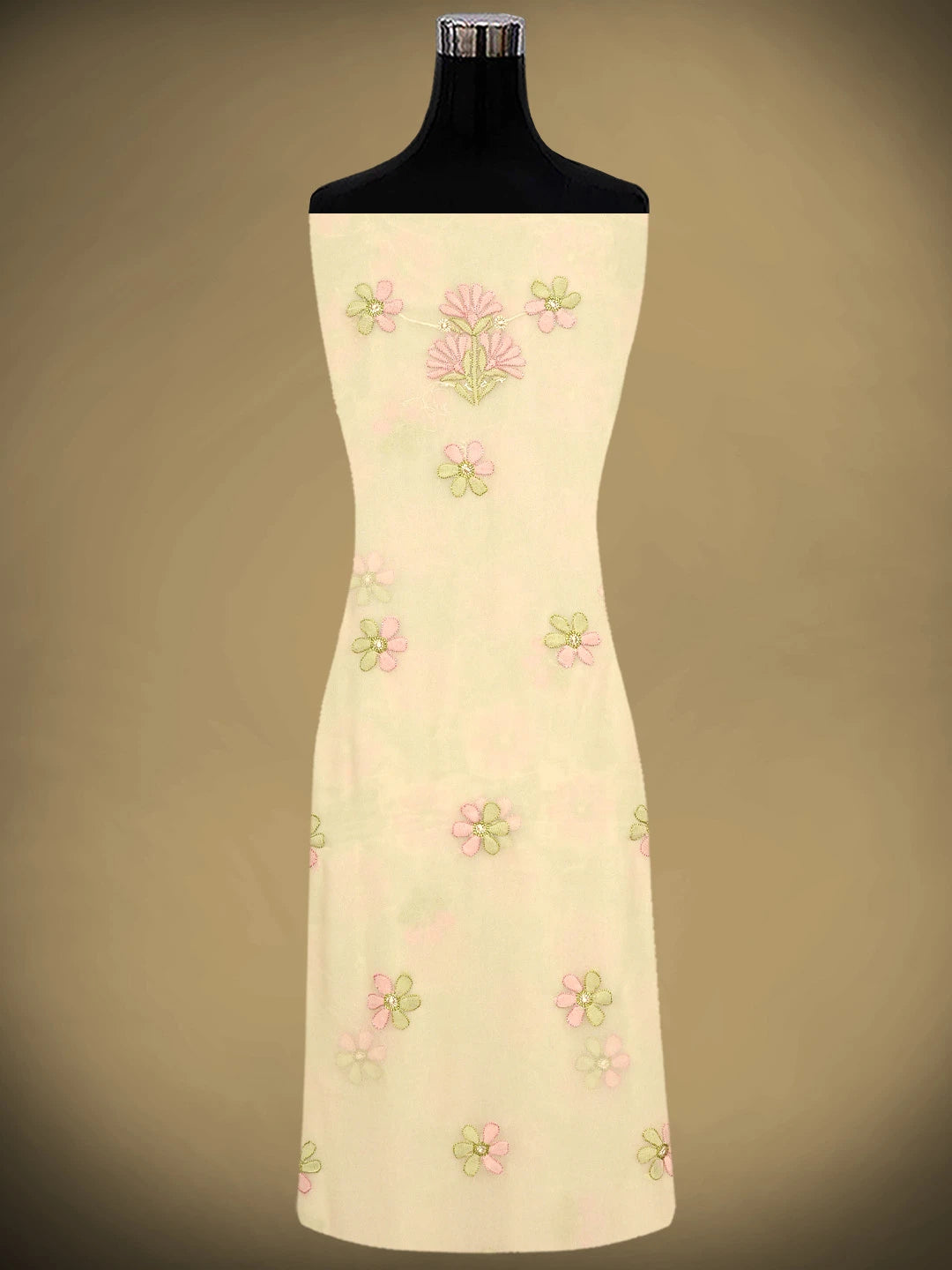 Ada Hand Embroidered Fawn Georgette Lucknowi Chikankari Unstitched Suit Piece 01A931604