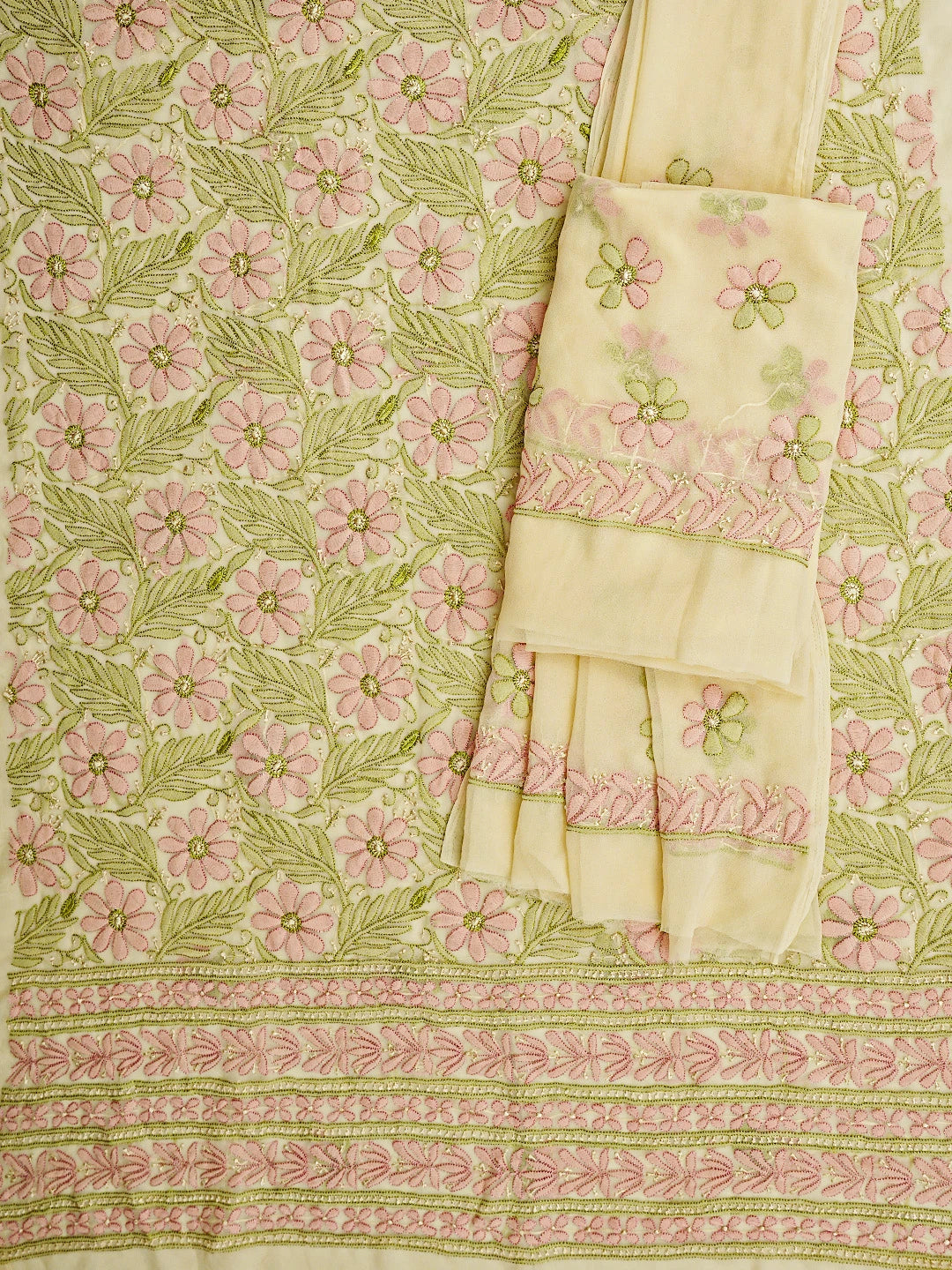 Ada Hand Embroidered Fawn Georgette Lucknowi Chikankari Unstitched Suit Piece 01A931604