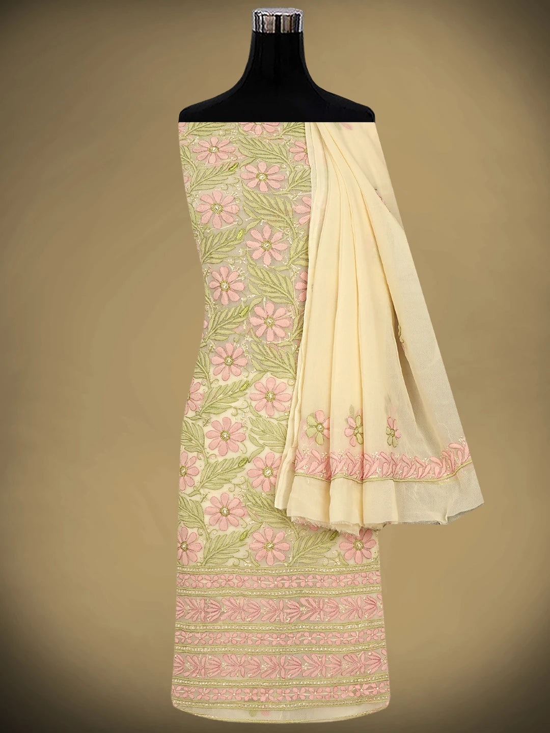 Ada Hand Embroidered Fawn Georgette Lucknowi Chikankari Unstitched Suit Piece 01A931604