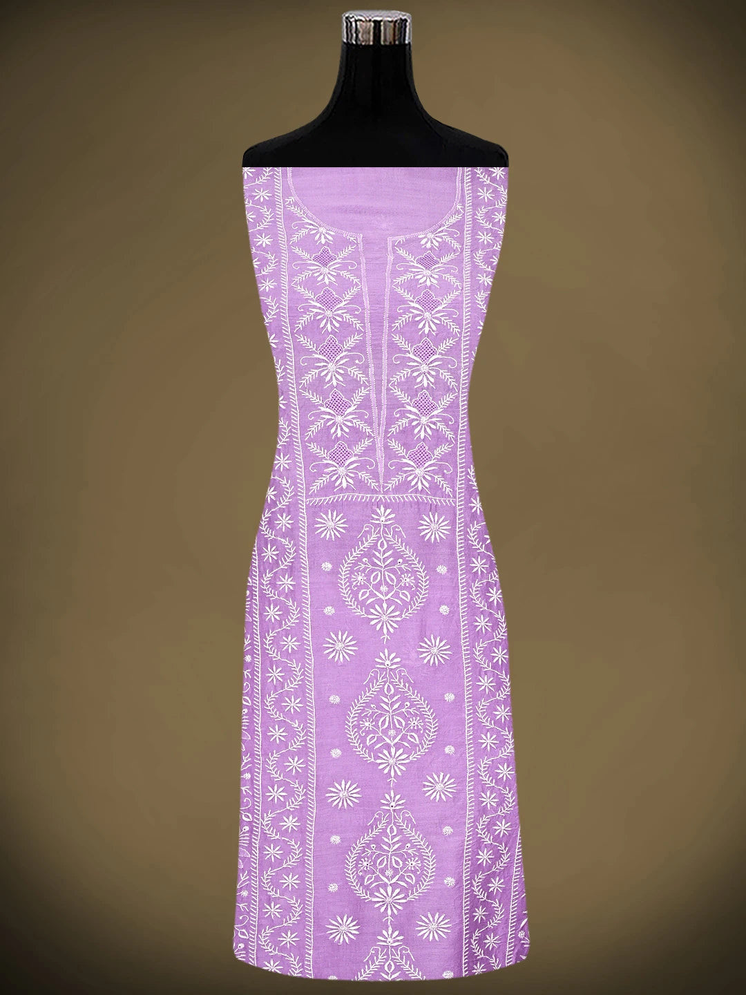 Ada Hand Embroidered Mauve Chanderi Lucknowi Chikankari Unstitched Kurta Dupatta Set 01A923343