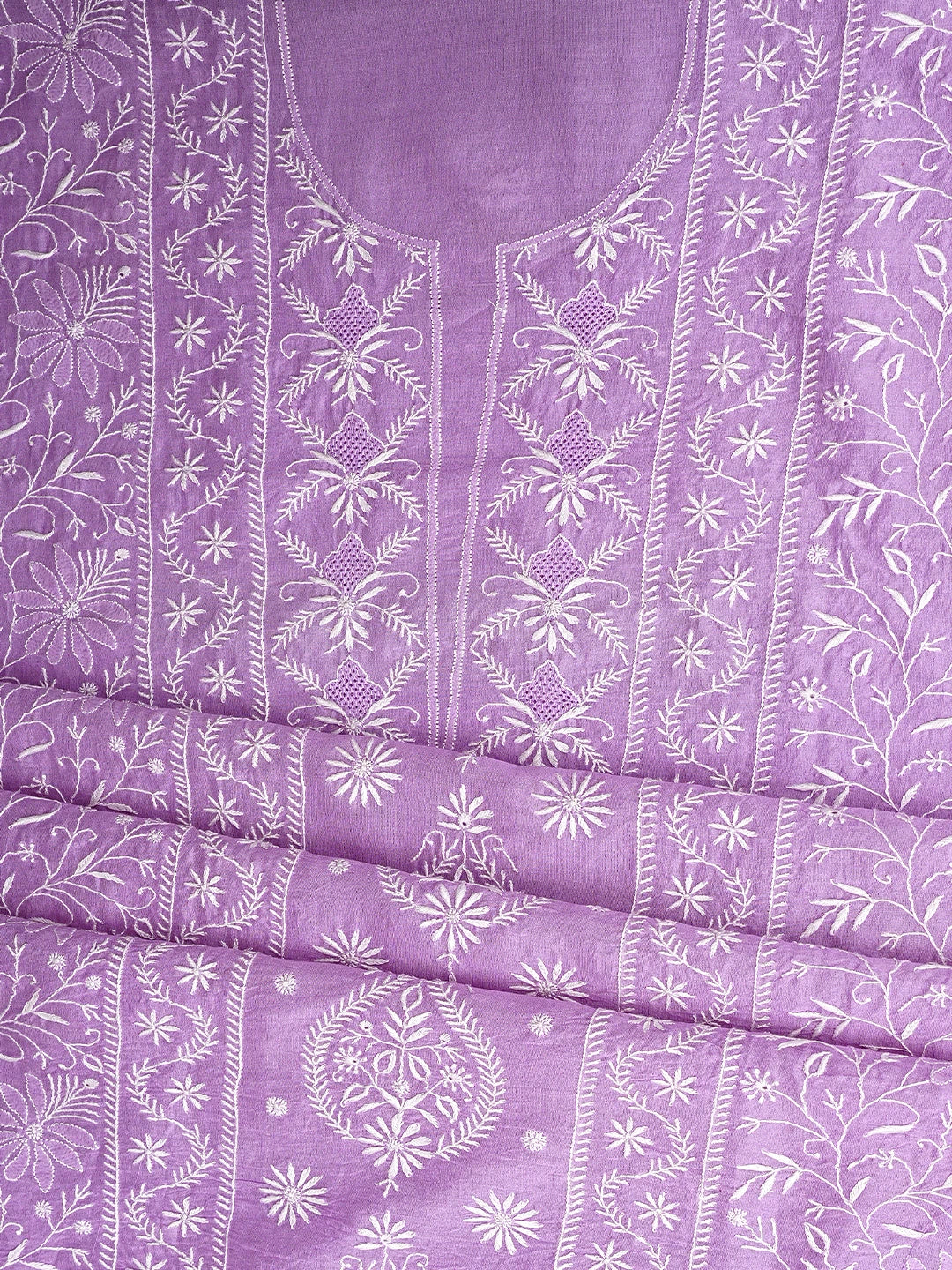 Ada Hand Embroidered Mauve Chanderi Lucknowi Chikankari Unstitched Kurta Dupatta Set 01A923343