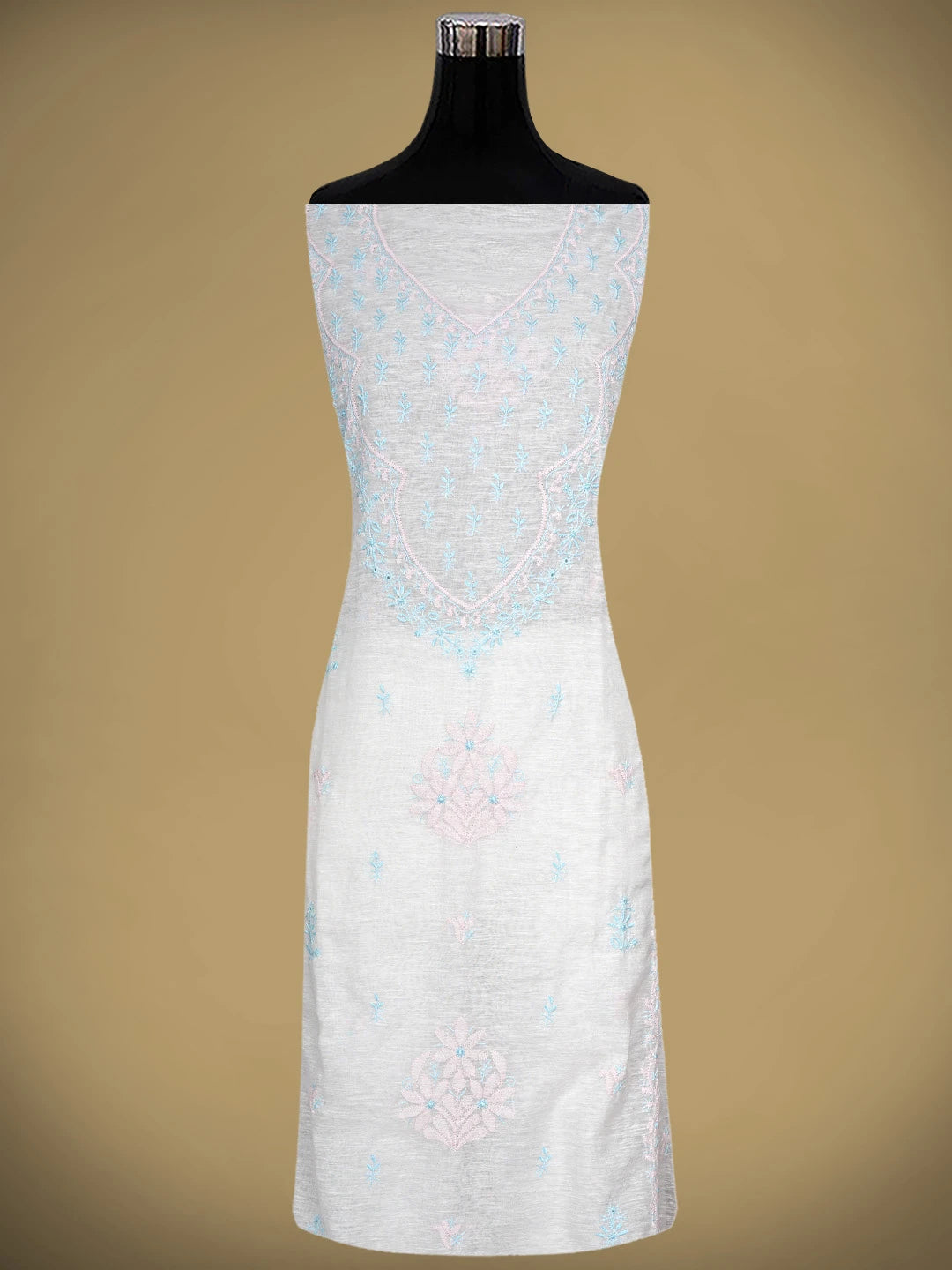 Ada Hand Embroidered White SeaShell  Khadi Chanderi Lucknowi Chikankari Semi-stitched Kurta Dupatta Set 01A896612
