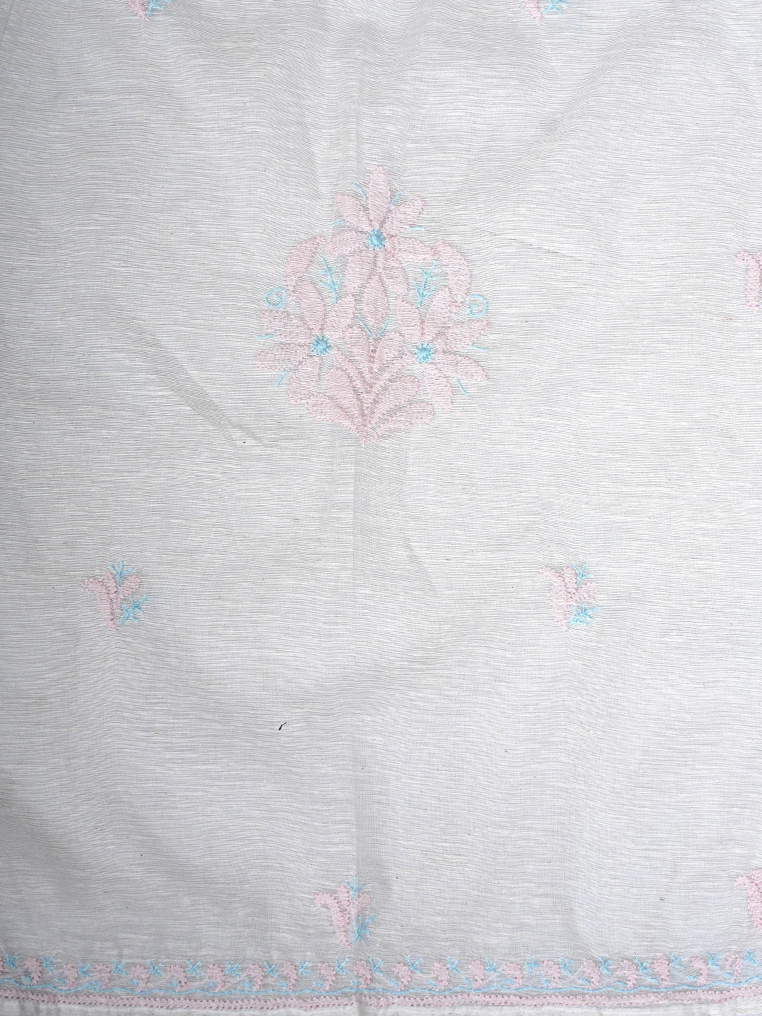 Ada Hand Embroidered White SeaShell  Khadi Chanderi Lucknowi Chikankari Semi-stitched Kurta Dupatta Set 01A896612