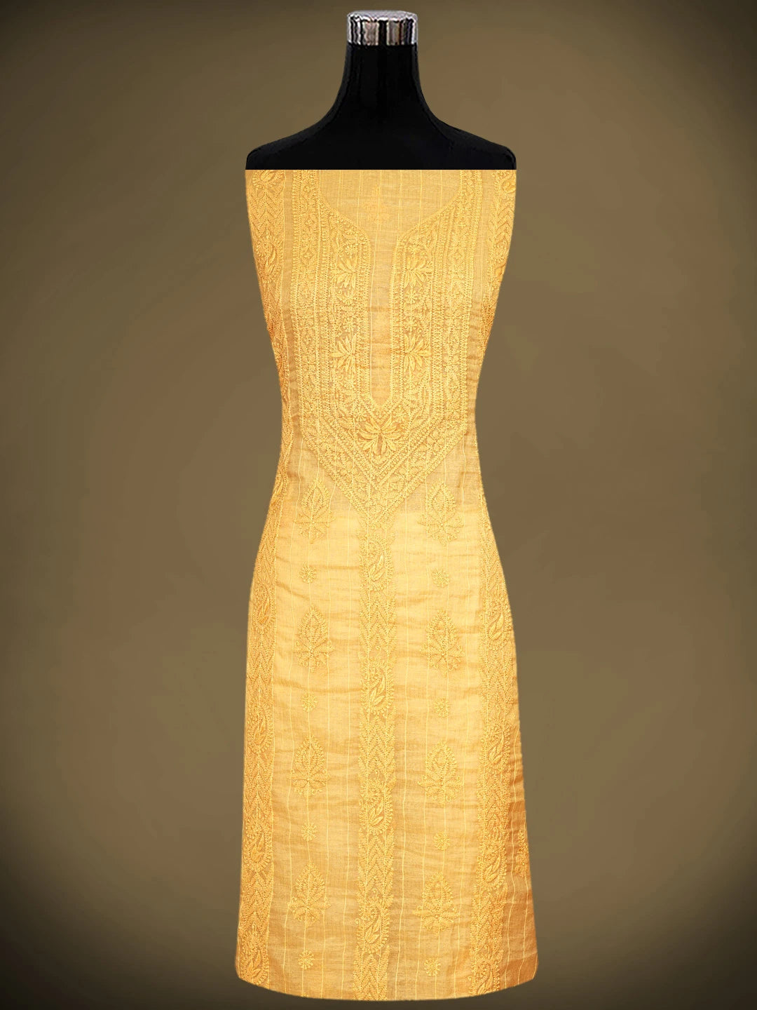 Ada Hand Embroidered Light Orange Chanderi Lucknowi Chikankari Unstitched Kurta Dupatta Set 01A922026