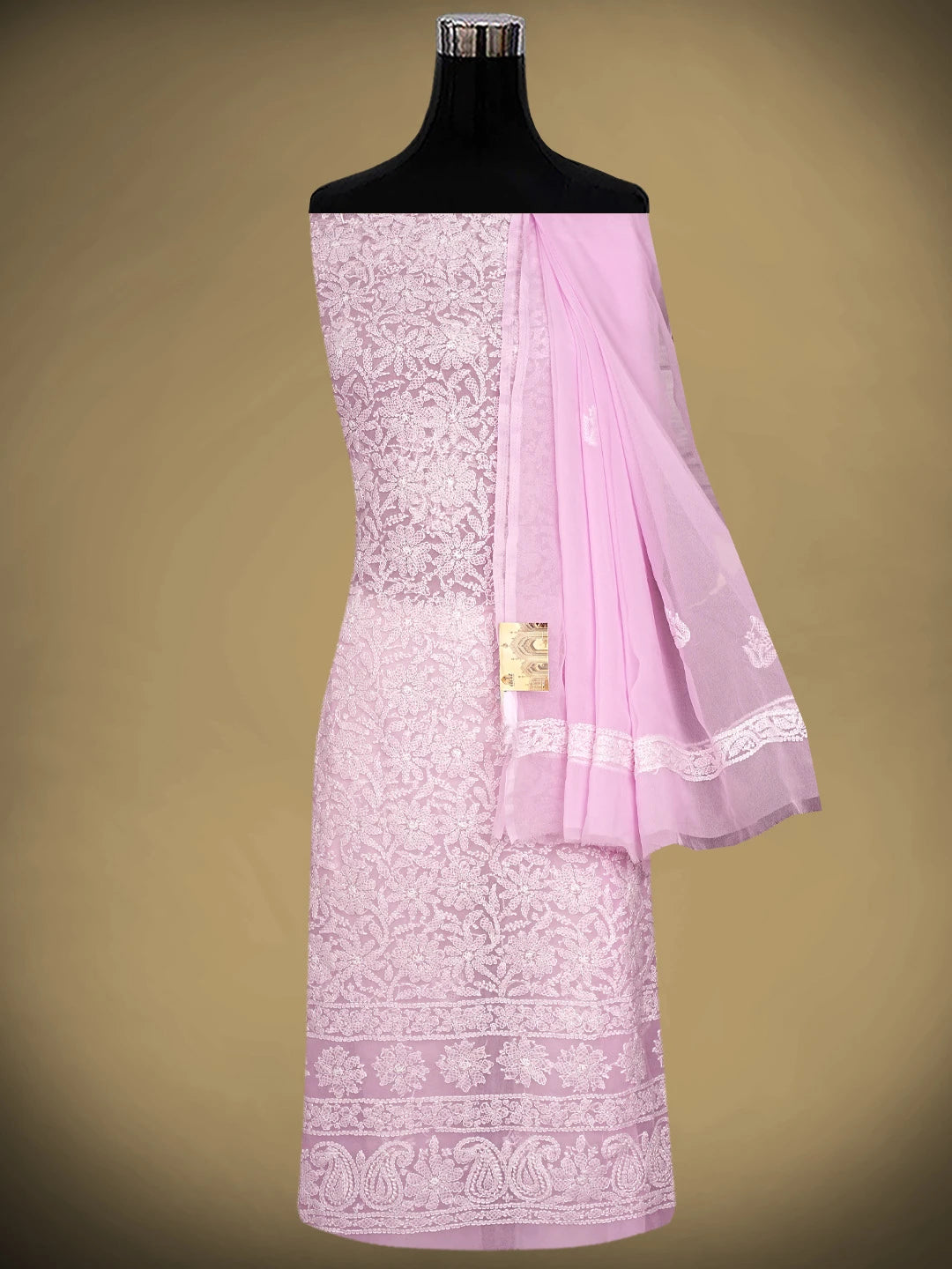 Ada Hand Embroidered Pink Georgette Lucknowi Chikankari Unstitched Suit Piece 01A933072