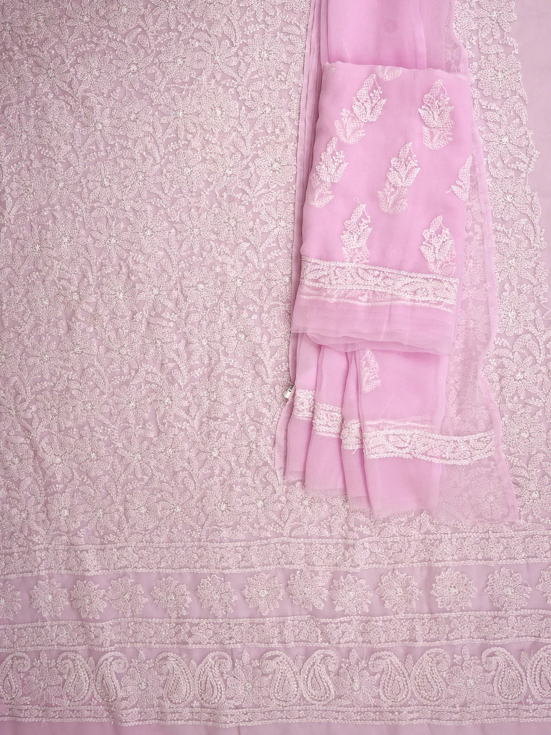 Ada Hand Embroidered Pink Georgette Lucknowi Chikankari Unstitched Suit Piece 01A933072