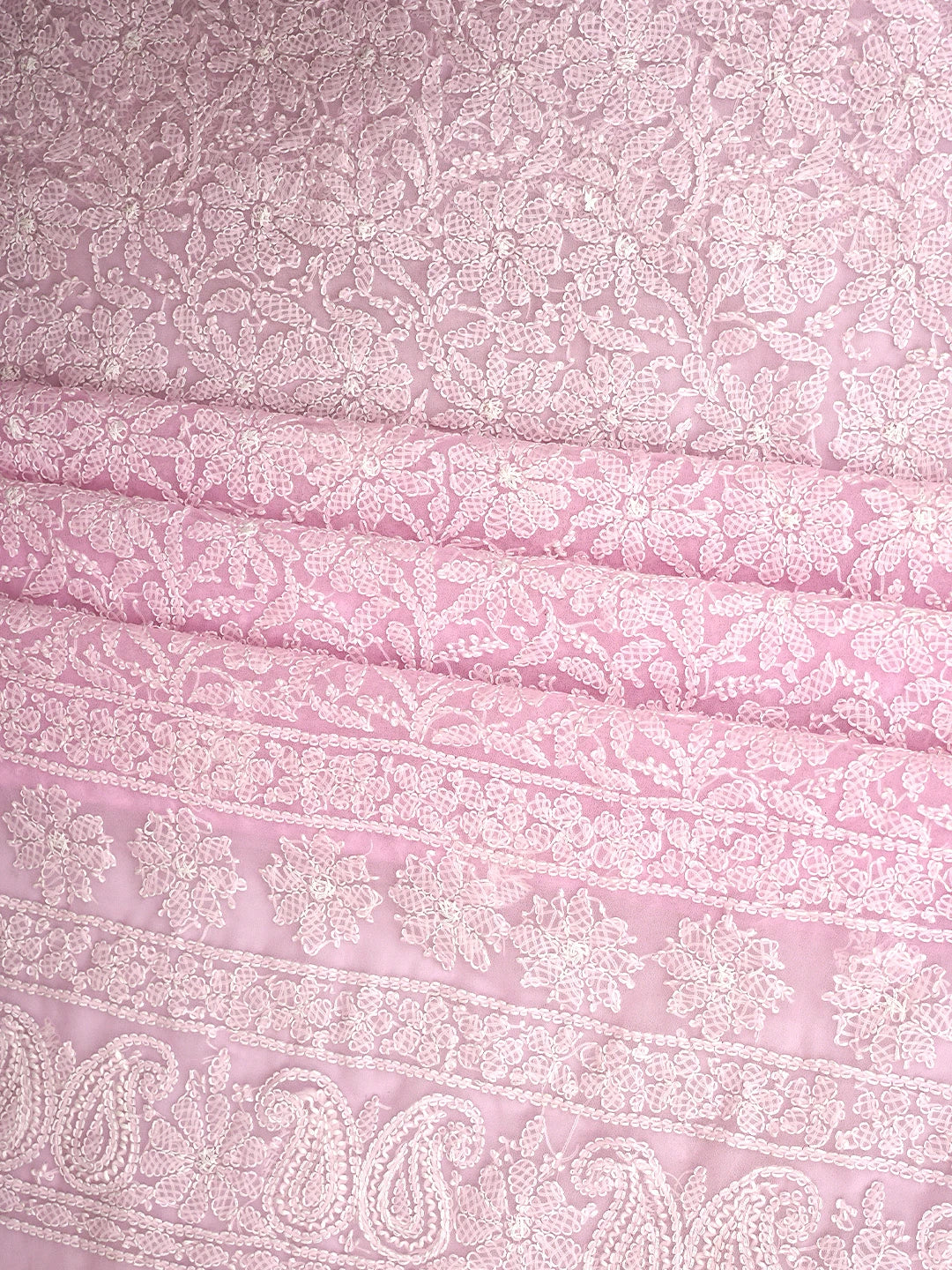 Ada Hand Embroidered Pink Georgette Lucknowi Chikankari Unstitched Suit Piece 01A933072
