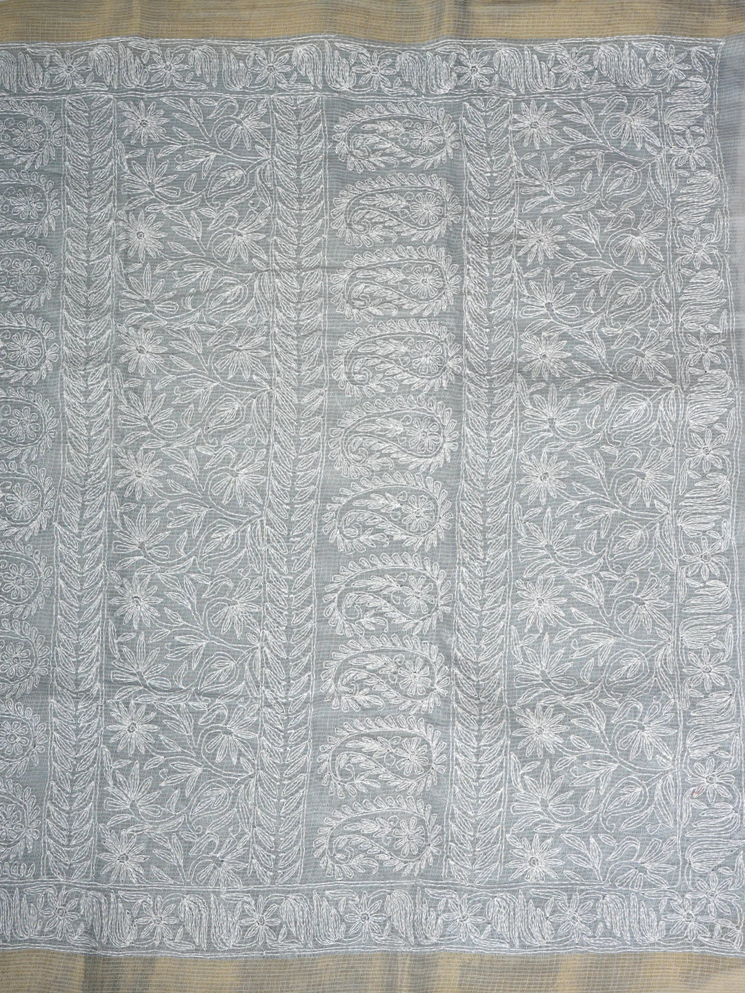 Ada Hand Embroidered Grey Kota Lucknowi Chikankari Saree and Blouse 01A922180