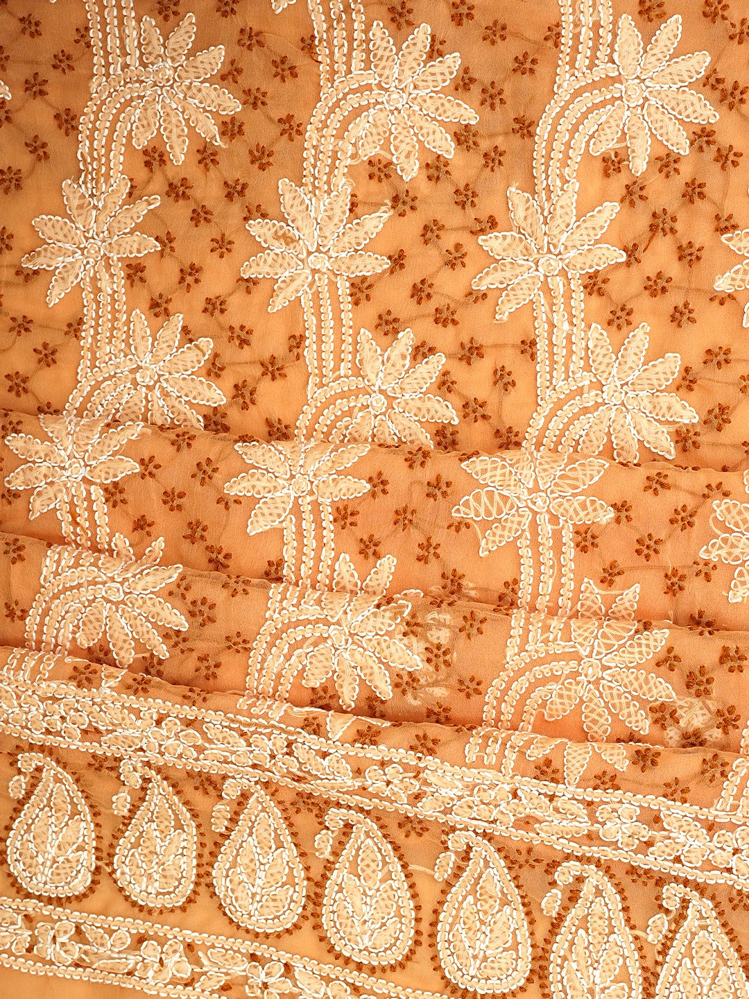 Ada Hand Embroidered Coral Glow Georgette Lucknowi Chikankari Unstitched Suit Piece 01A933053