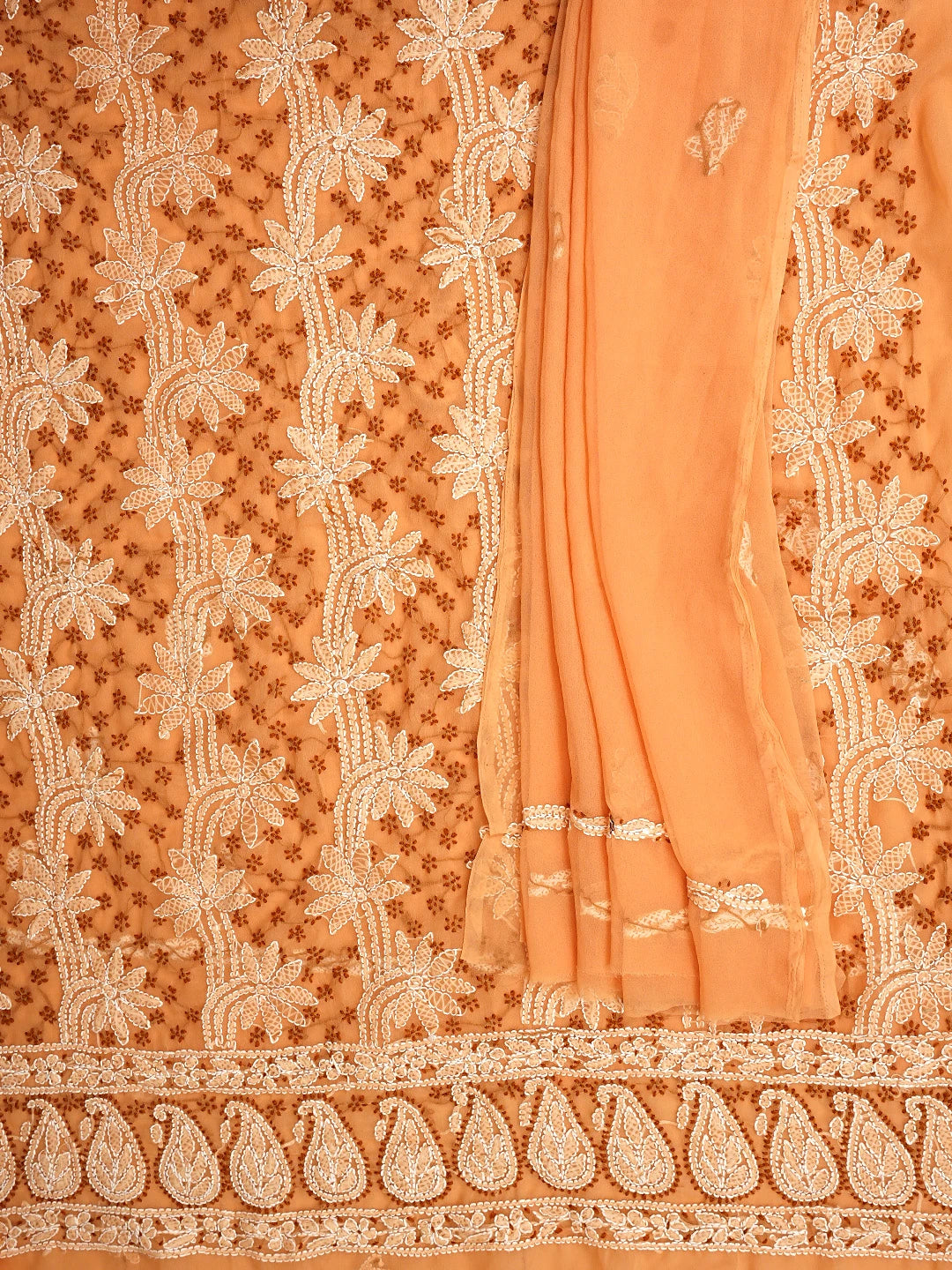 Ada Hand Embroidered Coral Glow Georgette Lucknowi Chikankari Unstitched Suit Piece 01A933053