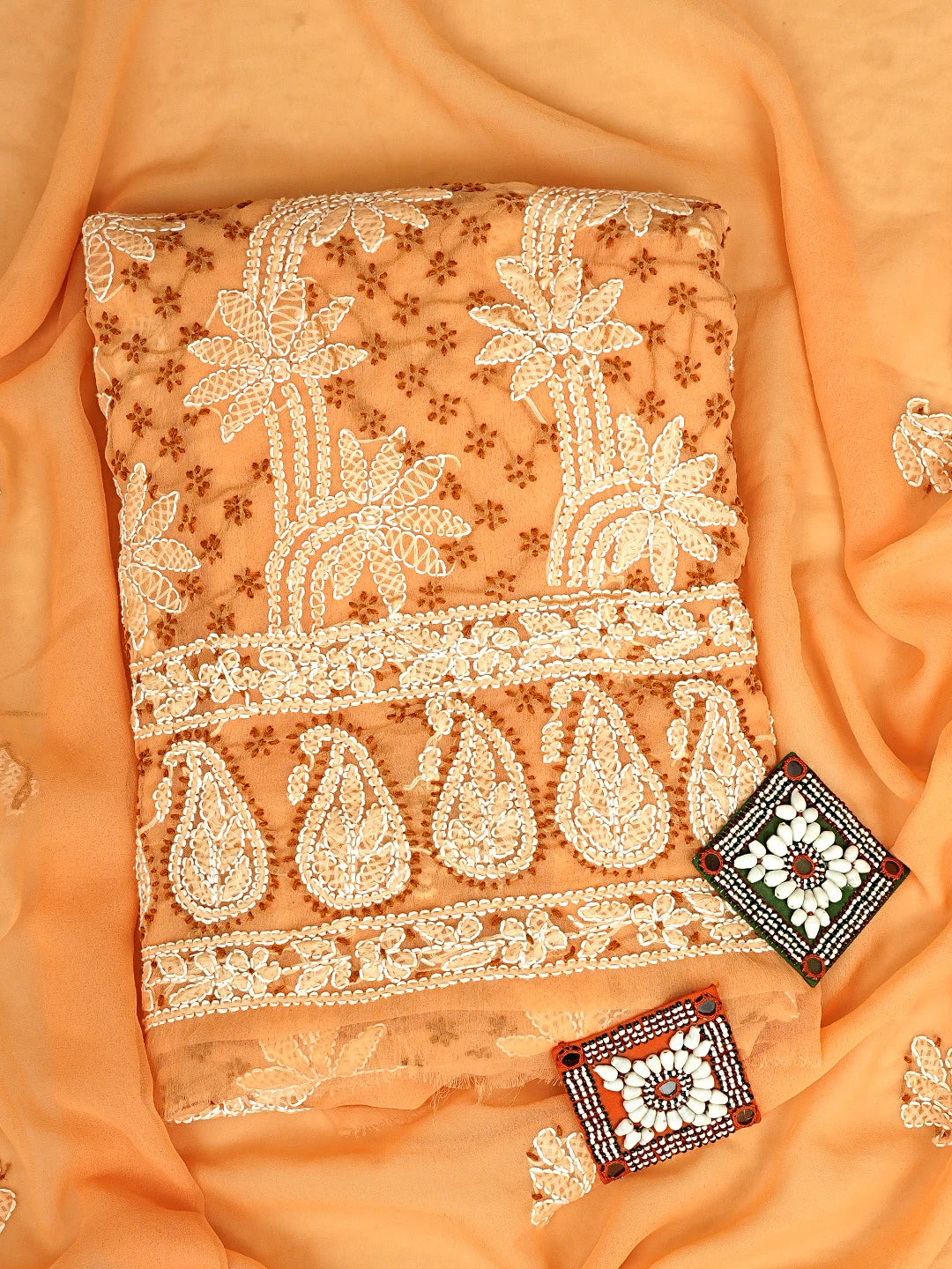 Ada Hand Embroidered Coral Glow Georgette Lucknowi Chikankari Unstitched Suit Piece 01A933053