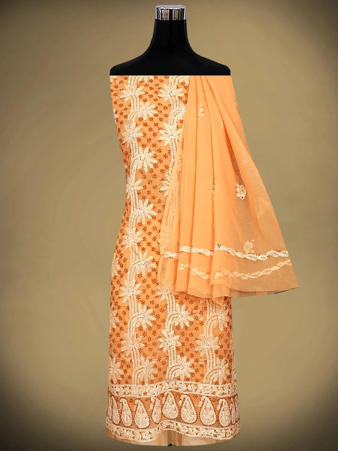 Ada Hand Embroidered Coral Glow Georgette Lucknowi Chikankari Unstitched Suit Piece 01A933053