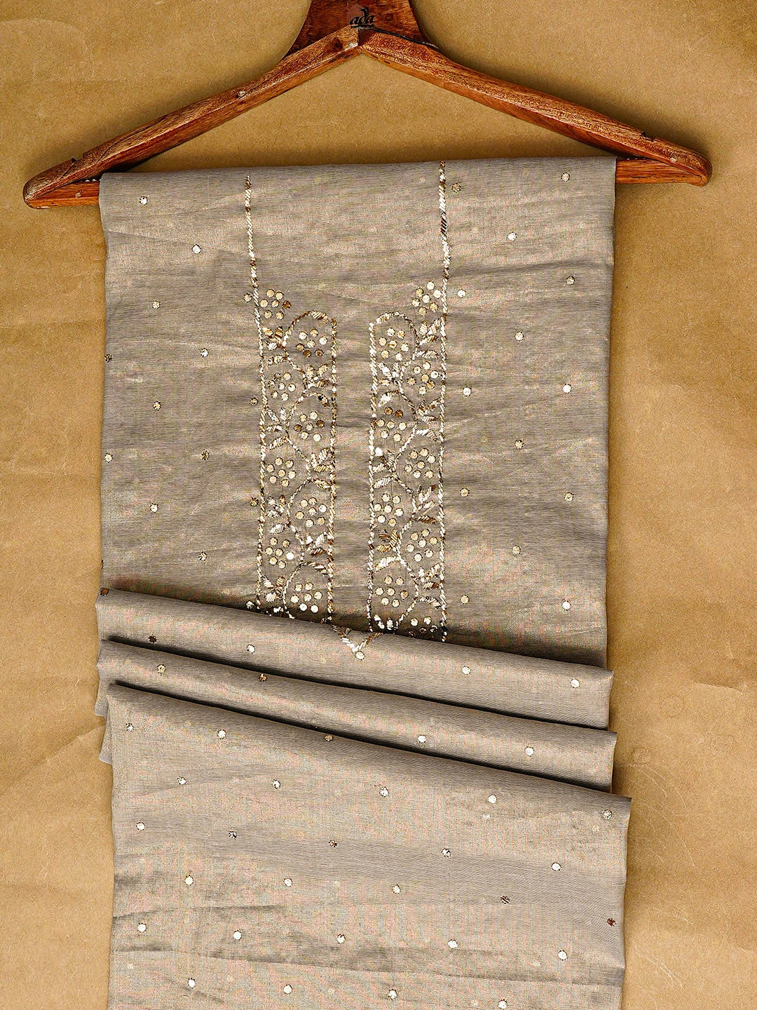 Ada Hand Embroidered Grey Tissue Unstitched Men's Kurta With Muqaish/Mukaish Work 01A908822