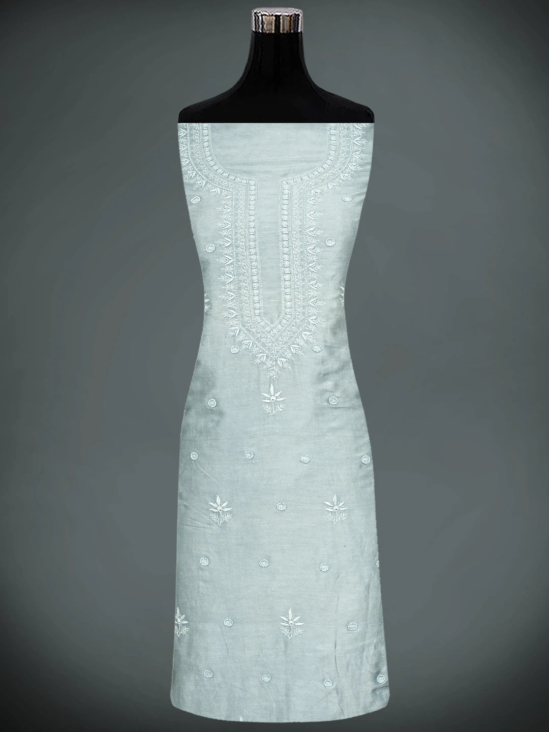 Ada Hand Embroidered Grey Chanderi Lucknowi Chikankari Unstitched Suit Piece With Cutdana Work 01A791853