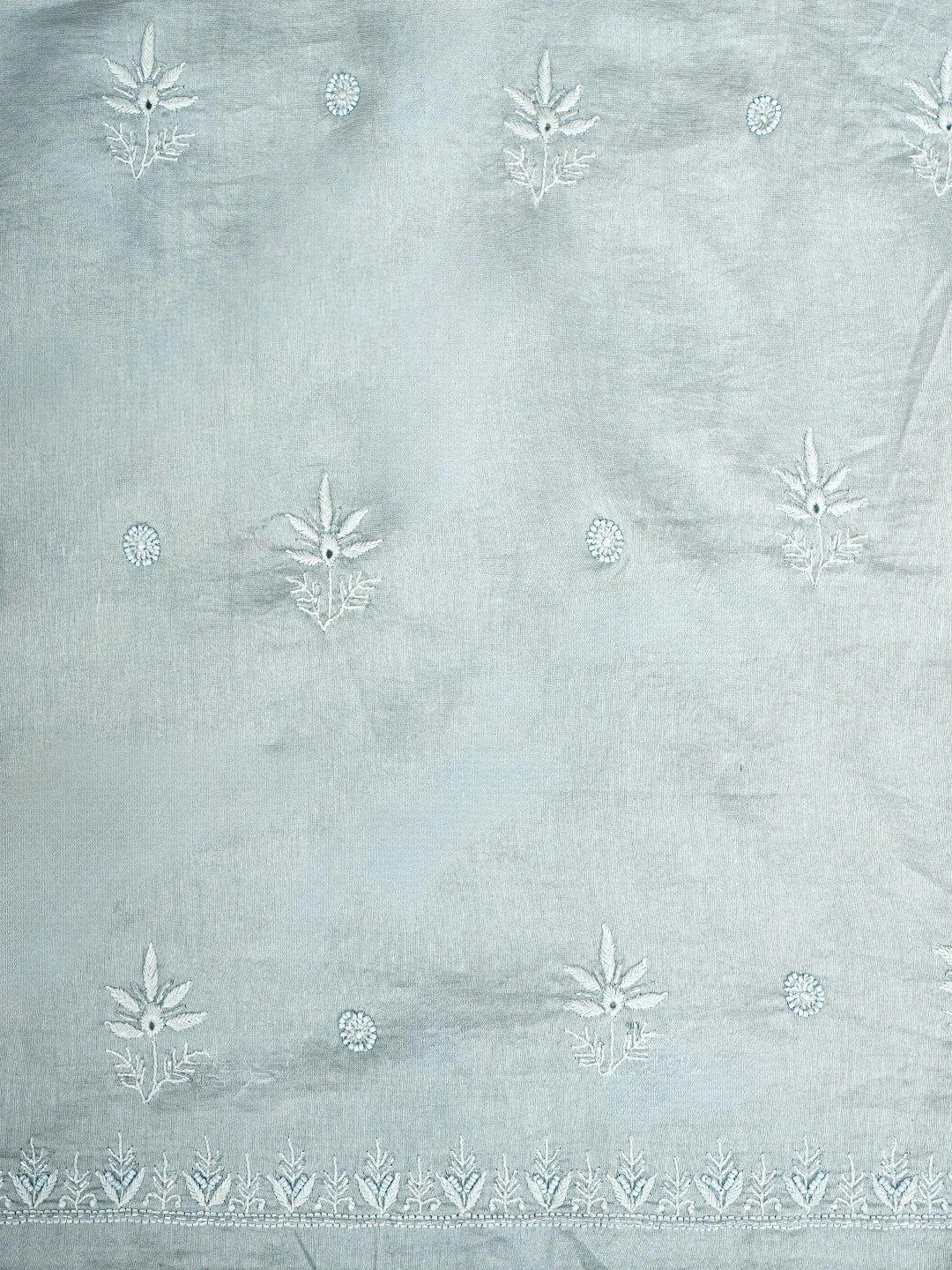 Ada Hand Embroidered Grey Chanderi Lucknowi Chikankari Unstitched Suit Piece With Cutdana Work 01A791853