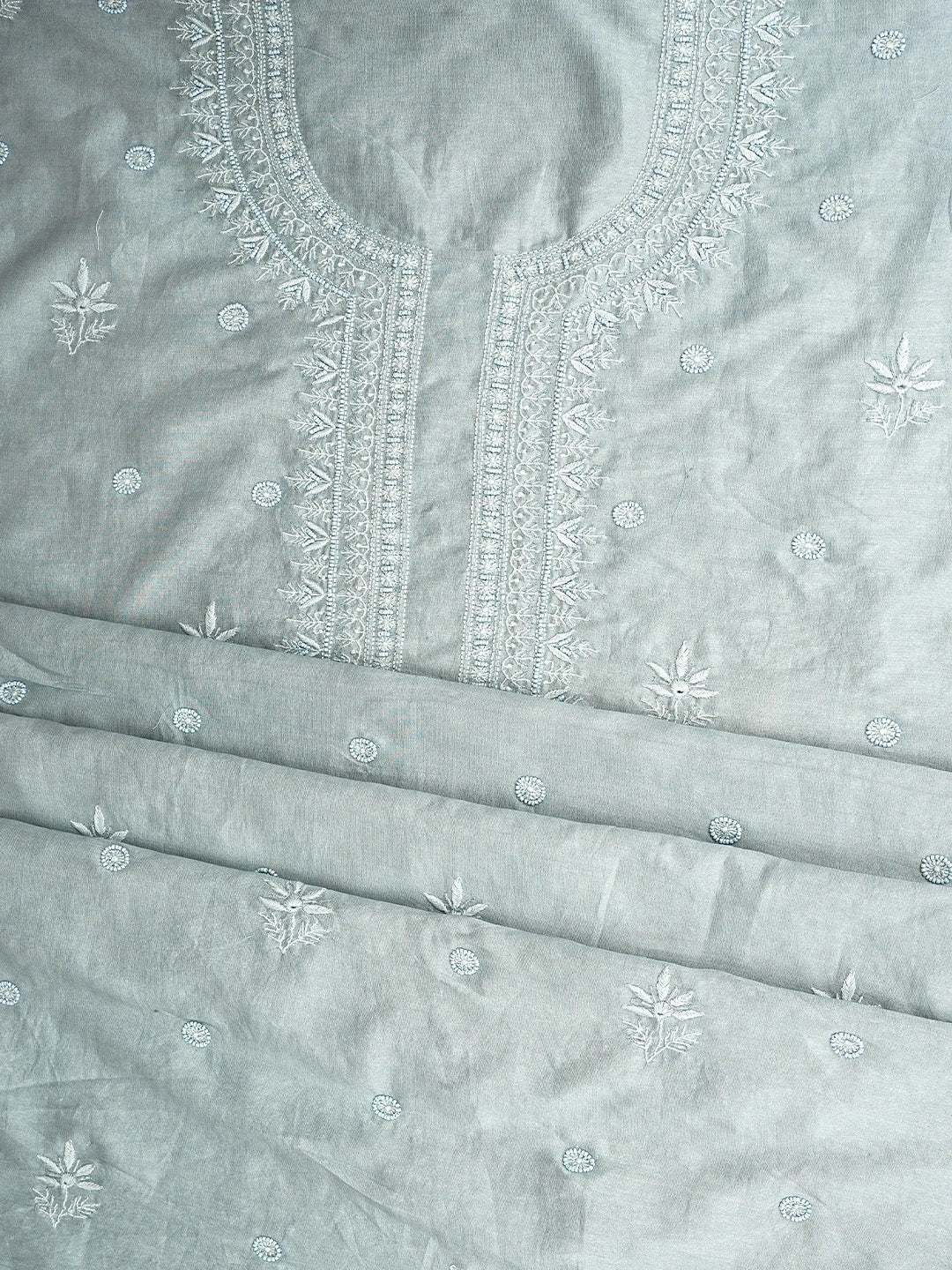 Ada Hand Embroidered Grey Chanderi Lucknowi Chikankari Unstitched Suit Piece With Cutdana Work 01A791853