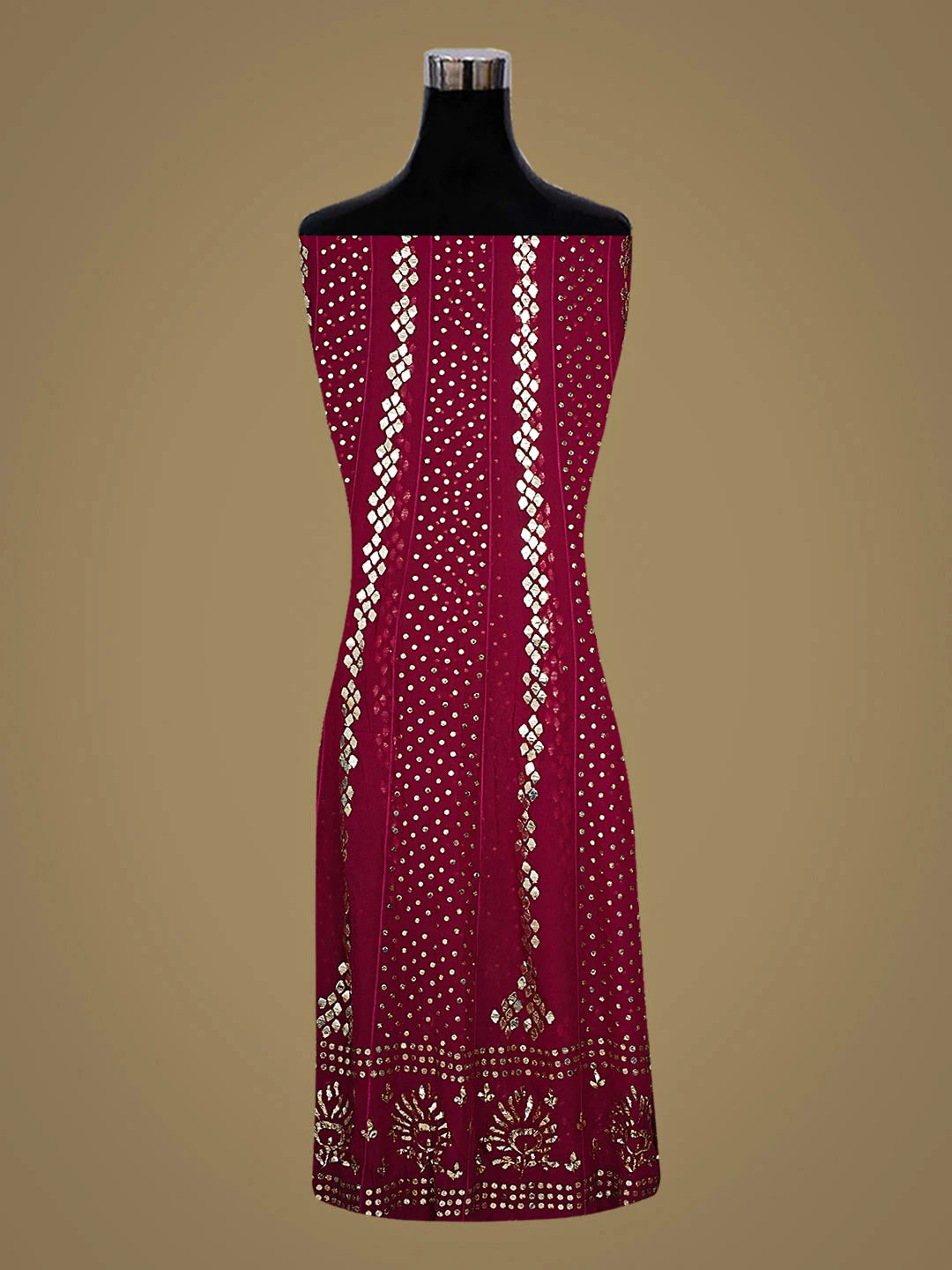 Ada Hand Embroidered Wine Viscose Georgette Semi-Stitched Anarkali Kurta Dupatta Set With Mukaish/Muqaish Work 01A895929