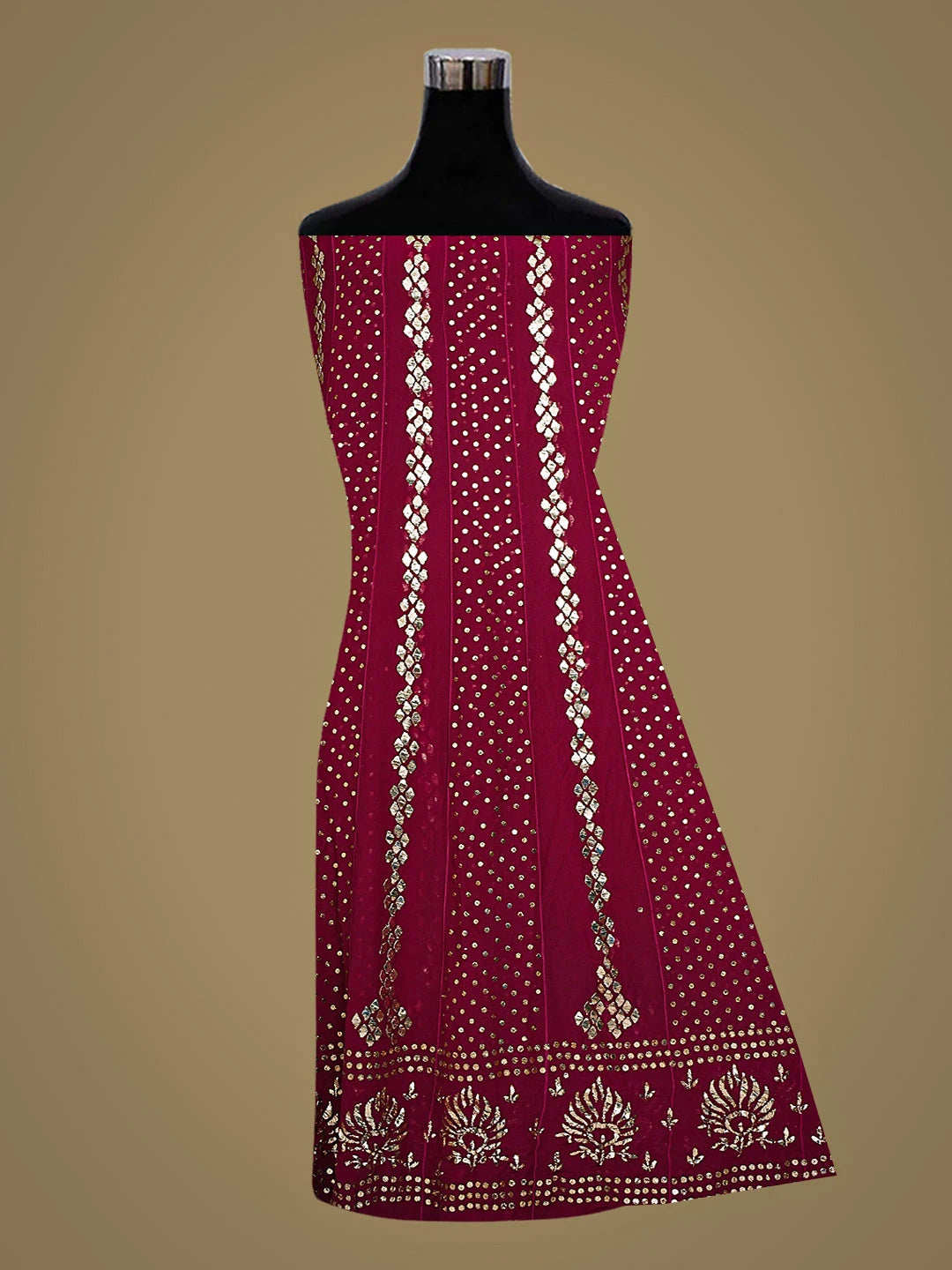 Ada Hand Embroidered Wine Viscose Georgette Semi-Stitched Anarkali Kurta Dupatta Set With Mukaish/Muqaish Work 01A895929
