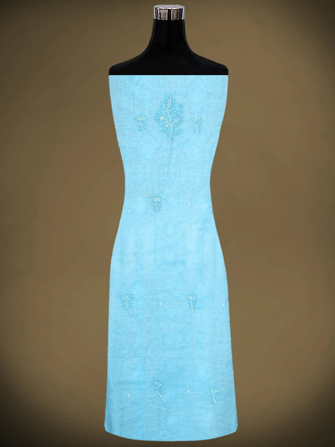 Ada Hand Embroidered Sky Blue Chanderi Lucknowi Chikankari Unstitched Kurta Dupatta Set With Pearl Work 01A911497