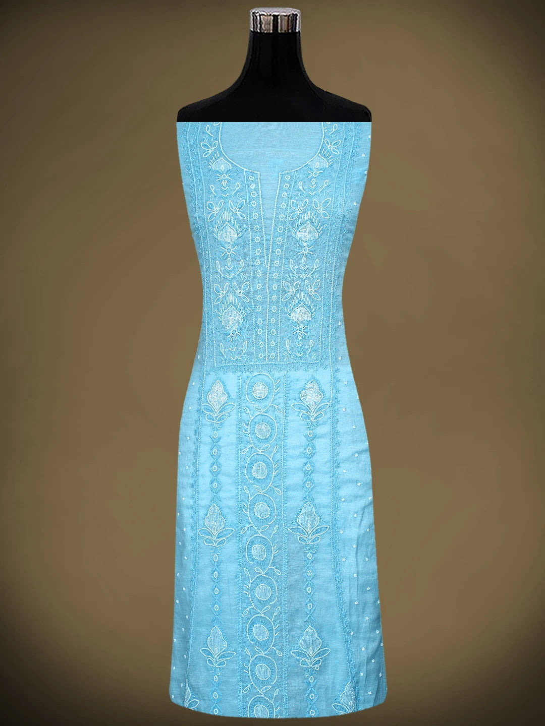Ada Hand Embroidered Sky Blue Chanderi Lucknowi Chikankari Unstitched Kurta Dupatta Set With Pearl Work 01A911497