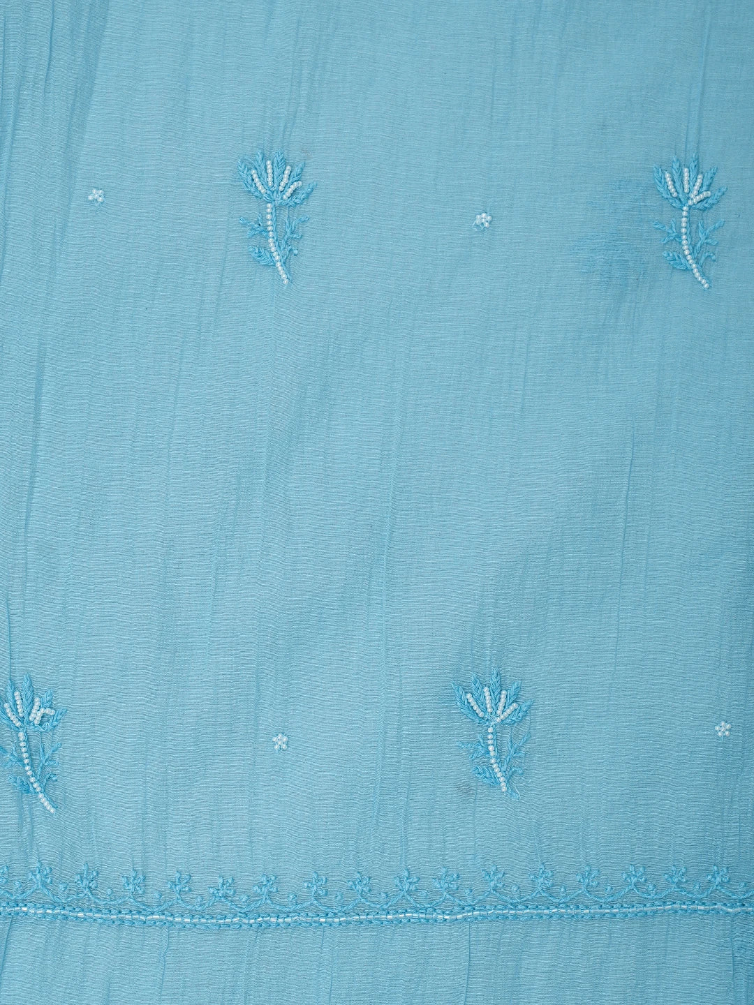 Ada Hand Embroidered Sky Blue Chanderi Lucknowi Chikankari Unstitched Kurta Dupatta Set With Pearl Work 01A911497