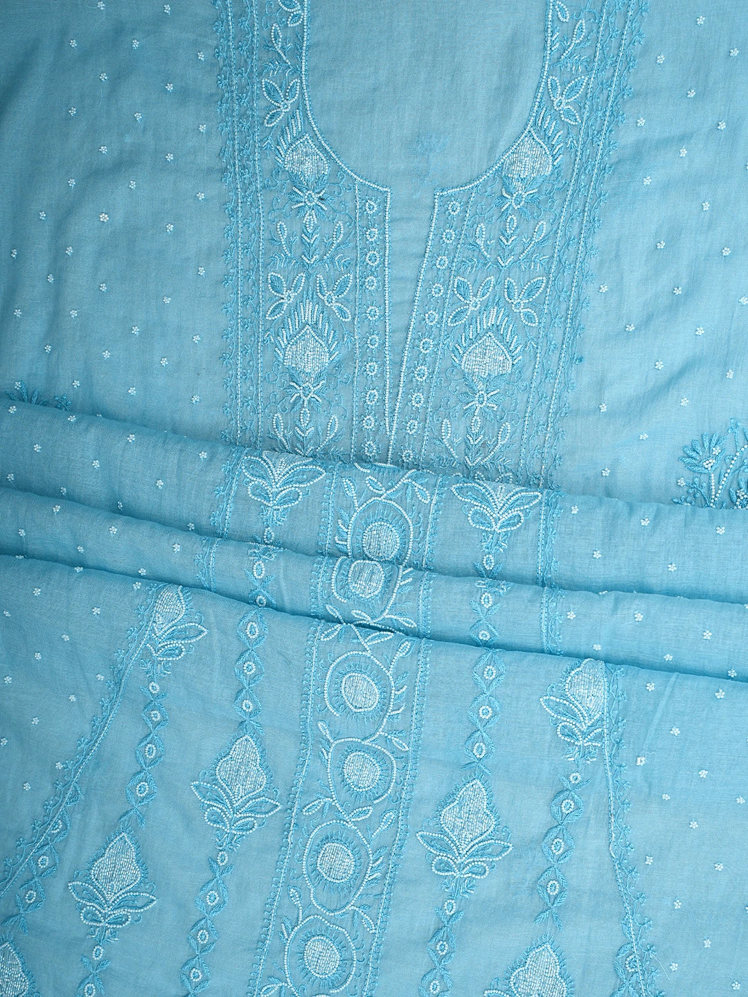 Ada Hand Embroidered Sky Blue Chanderi Lucknowi Chikankari Unstitched Kurta Dupatta Set With Pearl Work 01A911497