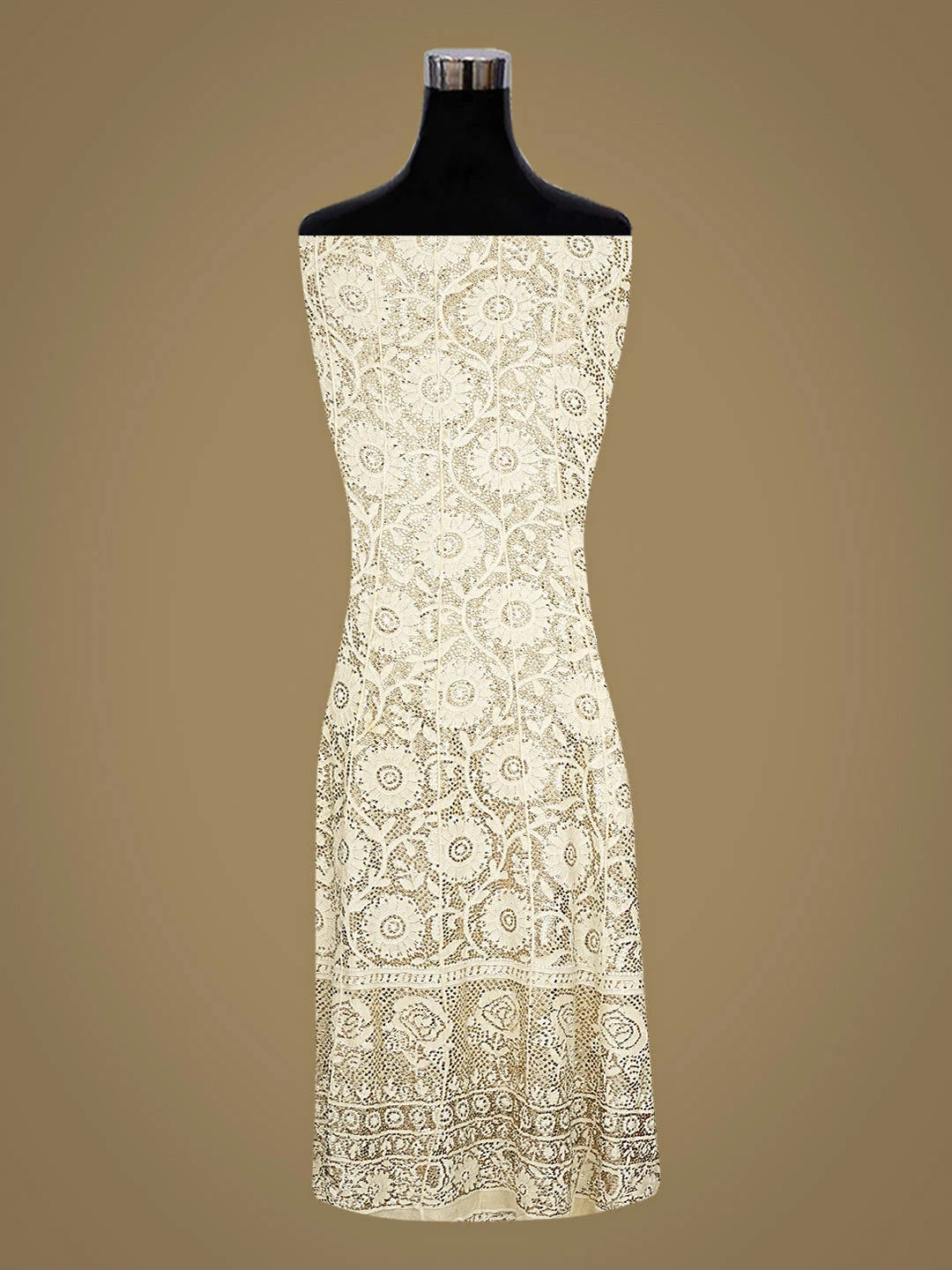 Ada Hand Embroidered Off White Pure Georgette  Lucknowi Chikankari Semi-Stitched Anarkali Kurta Dupatta Set With Mukaish/Muqaish Work 01A889817