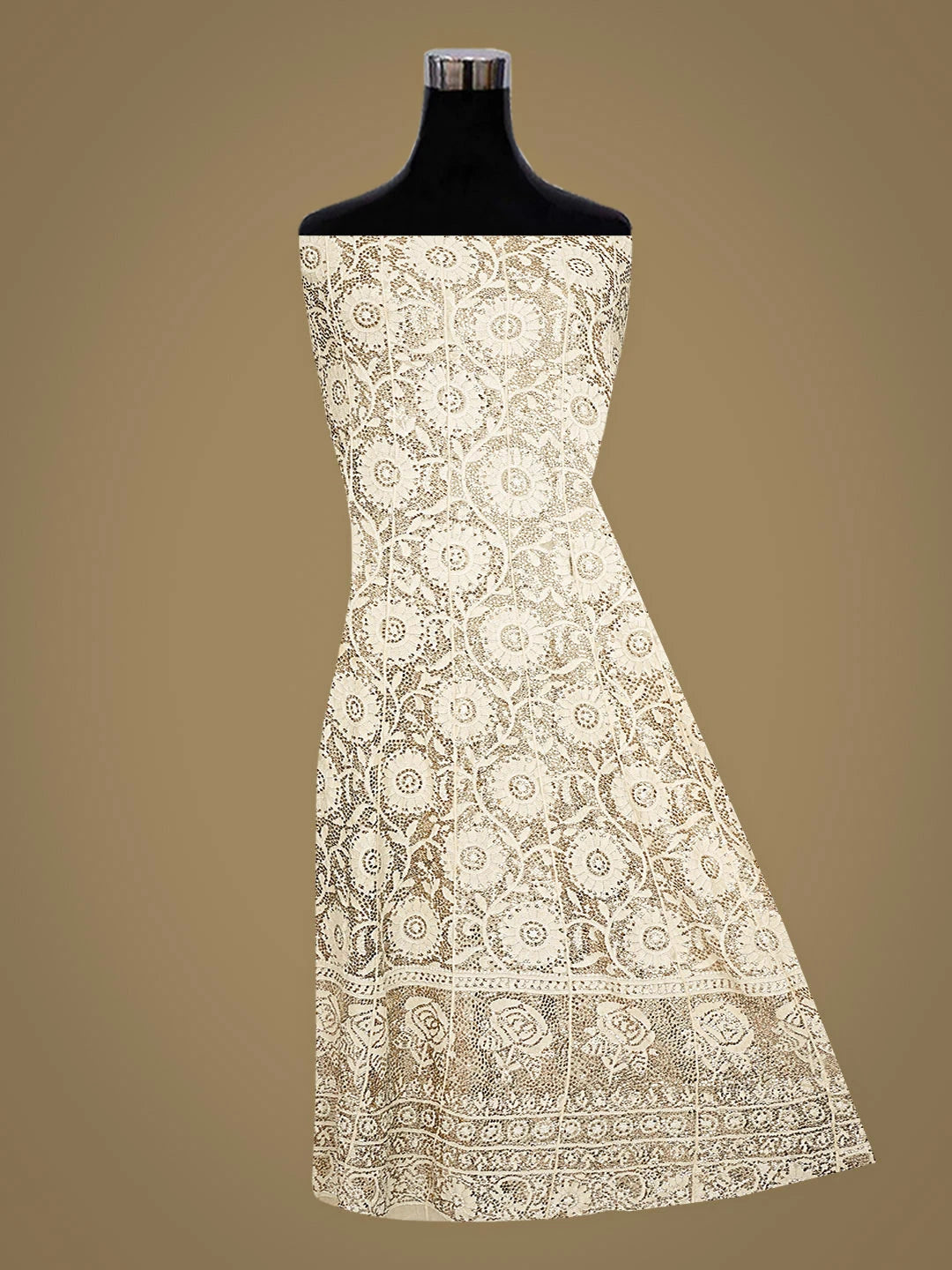 Ada Hand Embroidered Off White Pure Georgette  Lucknowi Chikankari Semi-Stitched Anarkali Kurta Dupatta Set With Mukaish/Muqaish Work 01A889817