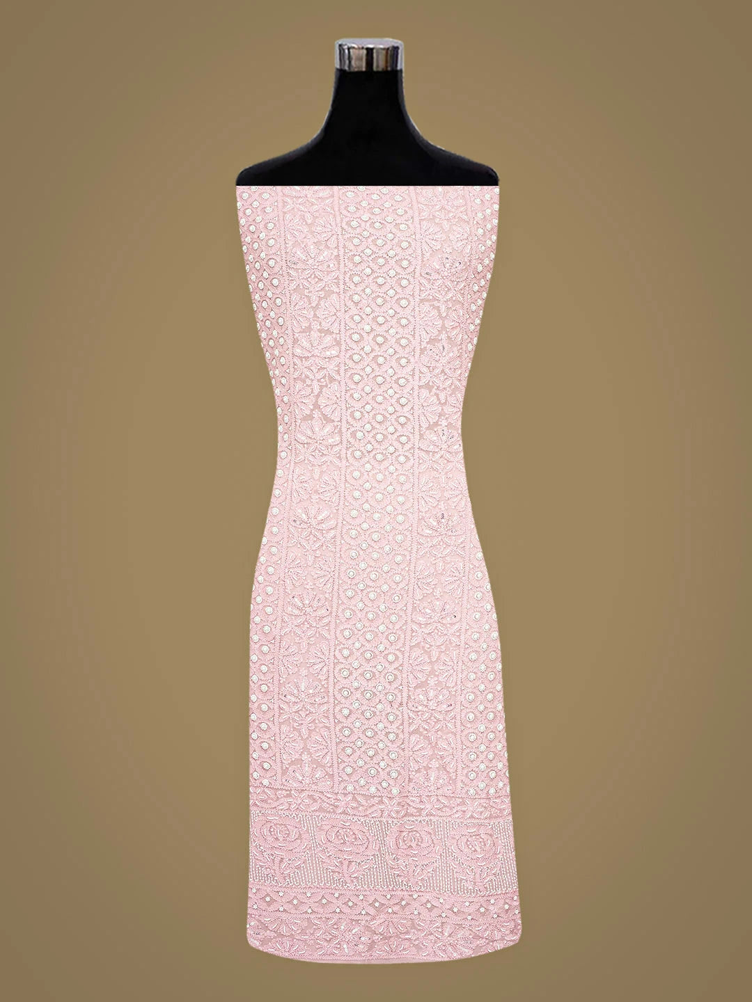 Ada Hand Embroidered Pink Viscose Georgette Lucknowi Chikankari Unstitched Kurta Dupatta Set With Pearl Work 01A808400