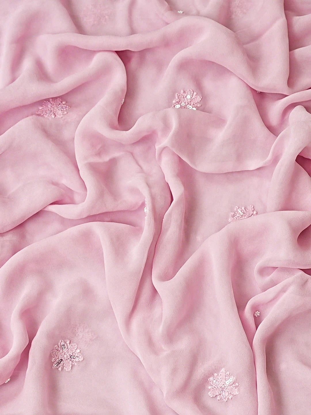 Ada Hand Embroidered Pink Viscose Georgette Lucknowi Chikankari Unstitched Kurta Dupatta Set With Pearl Work 01A808400