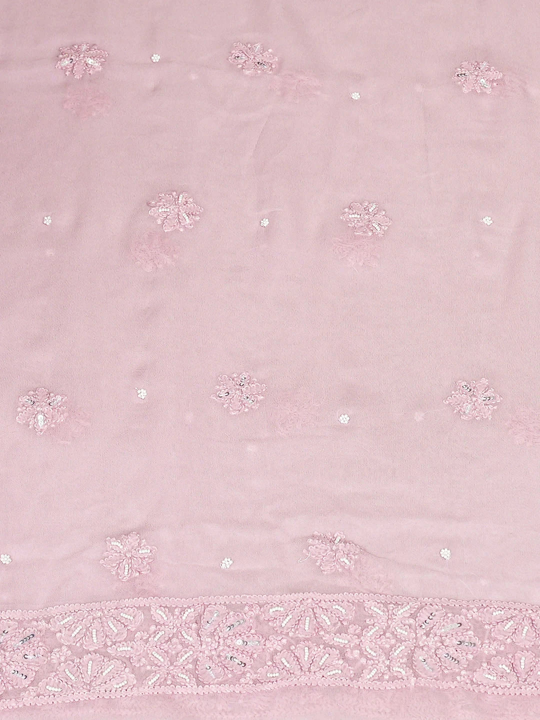 Ada Hand Embroidered Pink Viscose Georgette Lucknowi Chikankari Unstitched Kurta Dupatta Set With Pearl Work 01A808400