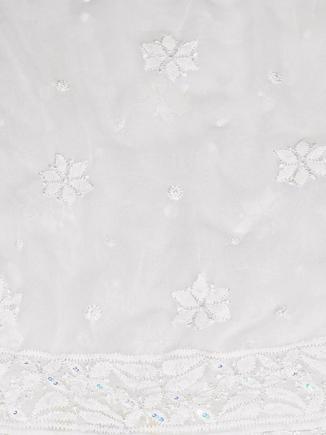 Ada Hand Embroidered White Viscose Georgette  Lucknowi Chikankari Semi-Stitched Anarkali Kurta Dupatta Set With Sequinned Work 01A901429