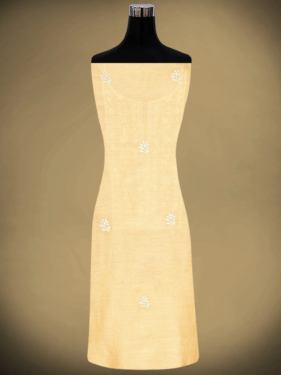 Ada Hand Embroidered Apricot Cream Chanderi Lucknowi Chikankari Unstitched Kurta Dupatta Set With Cutdana Work 01A910638