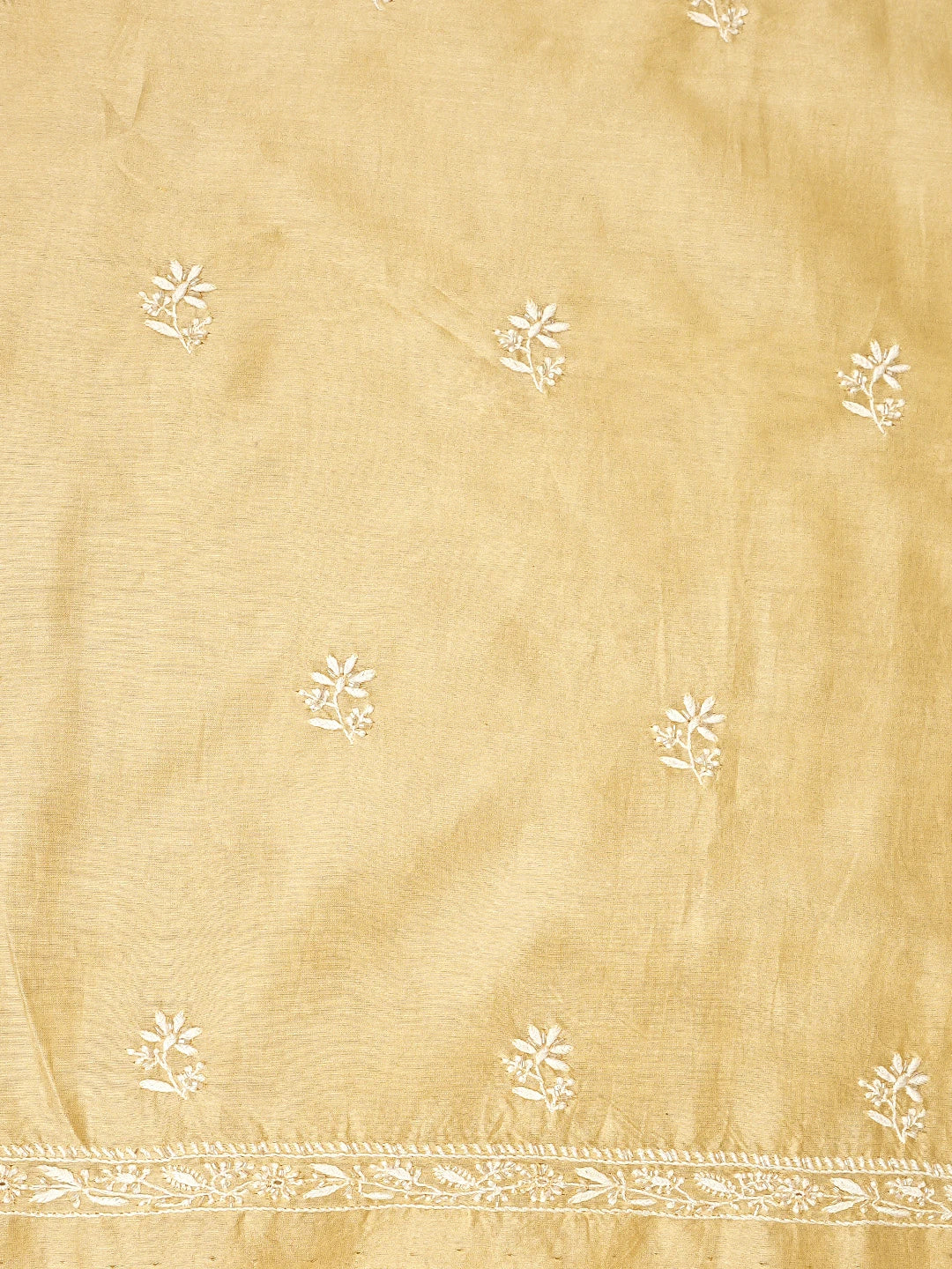 Ada Hand Embroidered Apricot Cream Chanderi Lucknowi Chikankari Unstitched Kurta Dupatta Set With Cutdana Work 01A910638