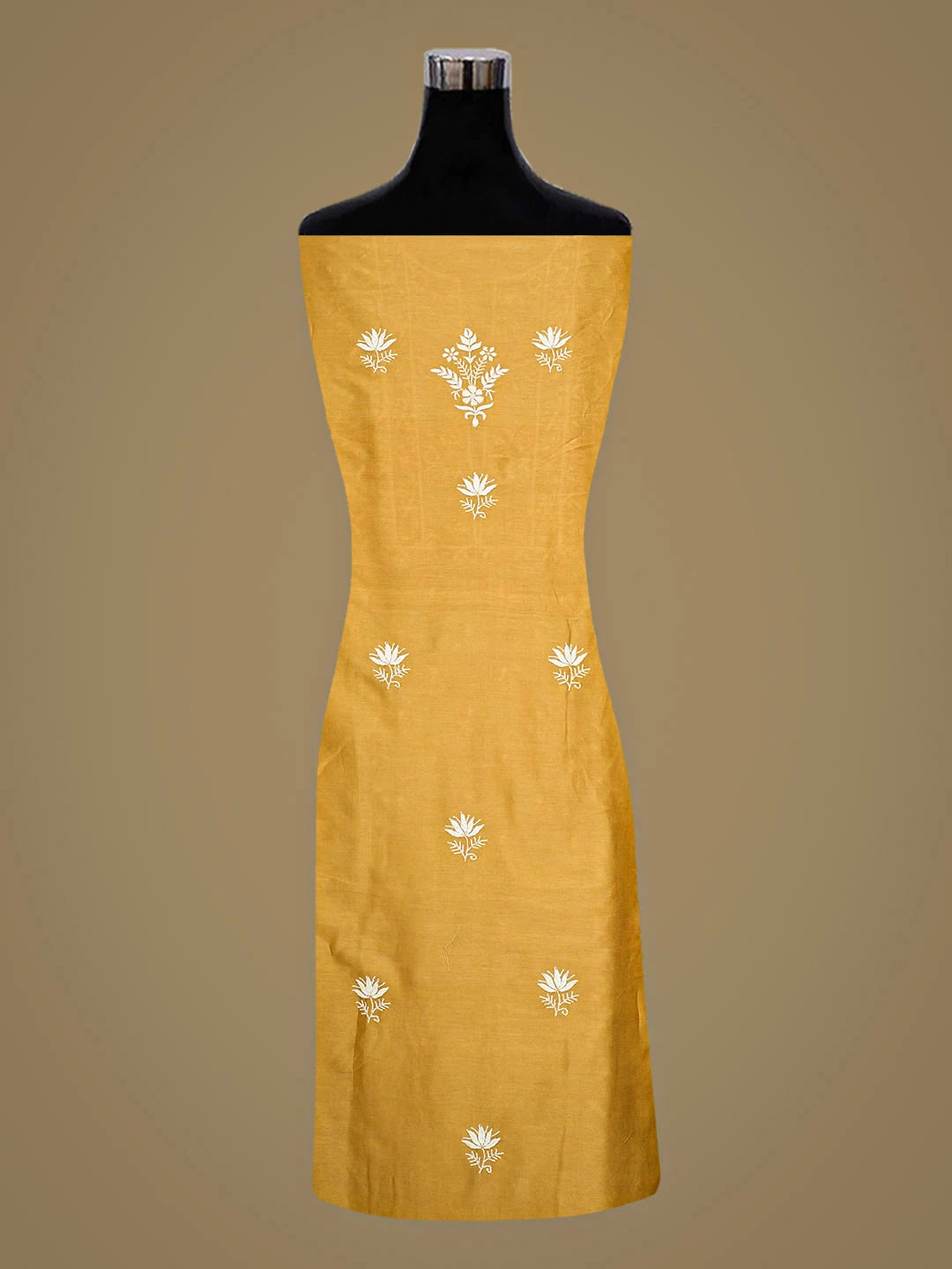 Ada Hand Embroidered Fawn Chanderi Lucknowi Chikankari Unstitched Suit Piece 01A932487