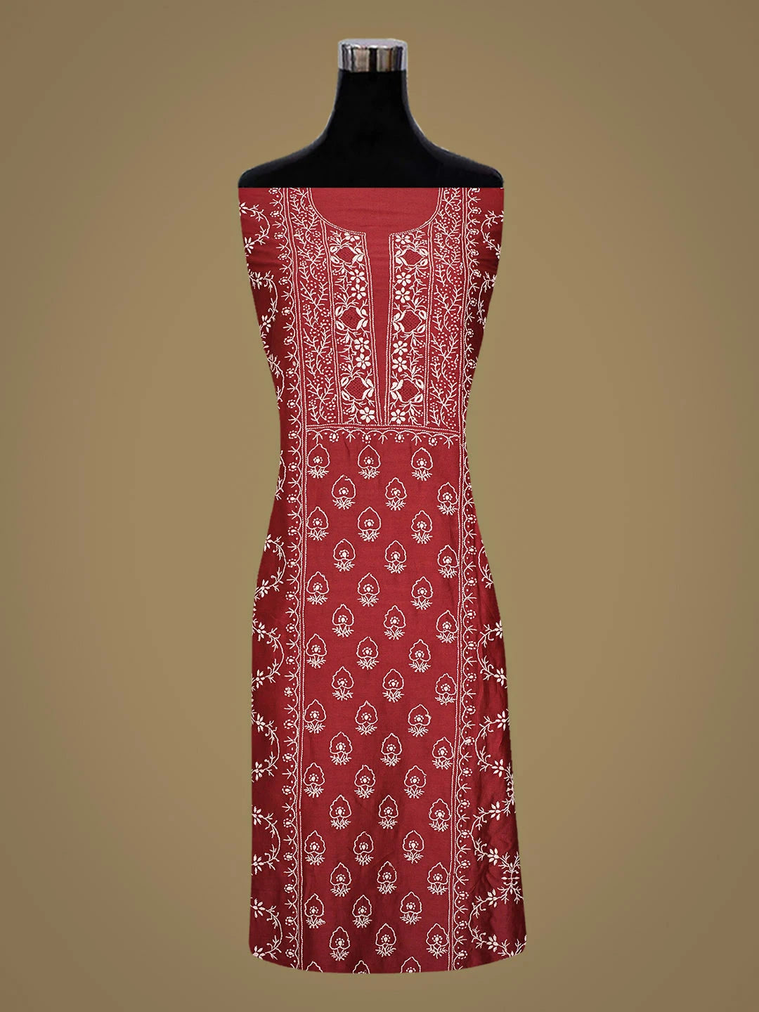 Ada Hand Embroidered Maroon Chanderi Lucknowi Chikankari Unstitched Suit Piece 01A932494