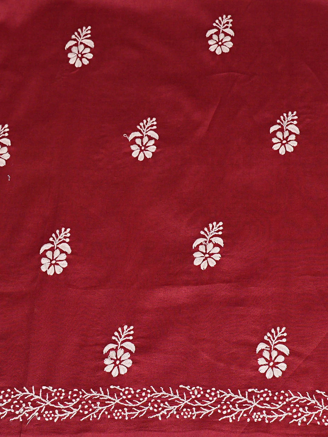 Ada Hand Embroidered Maroon Chanderi Lucknowi Chikankari Unstitched Suit Piece 01A932494