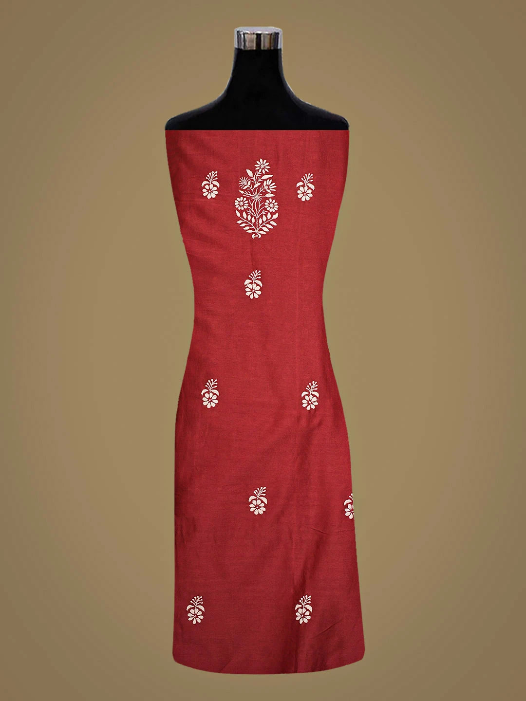Ada Hand Embroidered Maroon Chanderi Lucknowi Chikankari Unstitched Suit Piece 01A932494