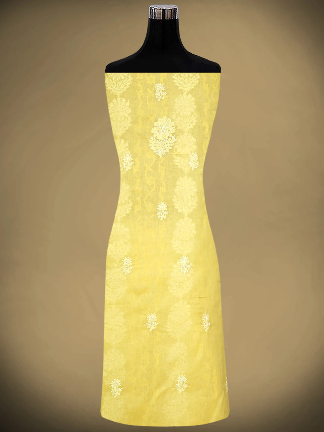 Ada Hand Embroidered Yellow Cotton Lucknowi Chikankari Unstitched Suit Piece 01A880194
