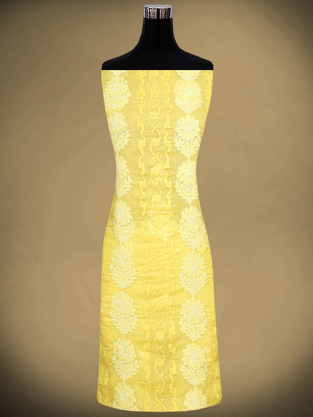 Ada Hand Embroidered Yellow Cotton Lucknowi Chikankari Unstitched Suit Piece 01A880194