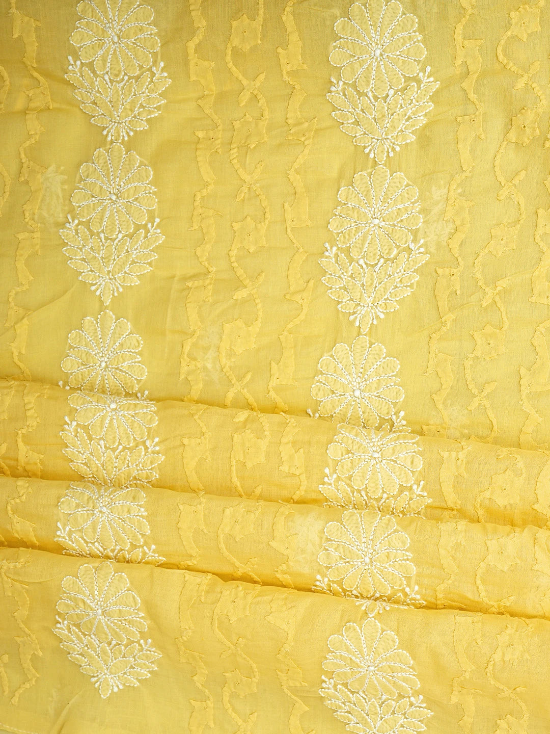 Ada Hand Embroidered Yellow Cotton Lucknowi Chikankari Unstitched Suit Piece 01A880194