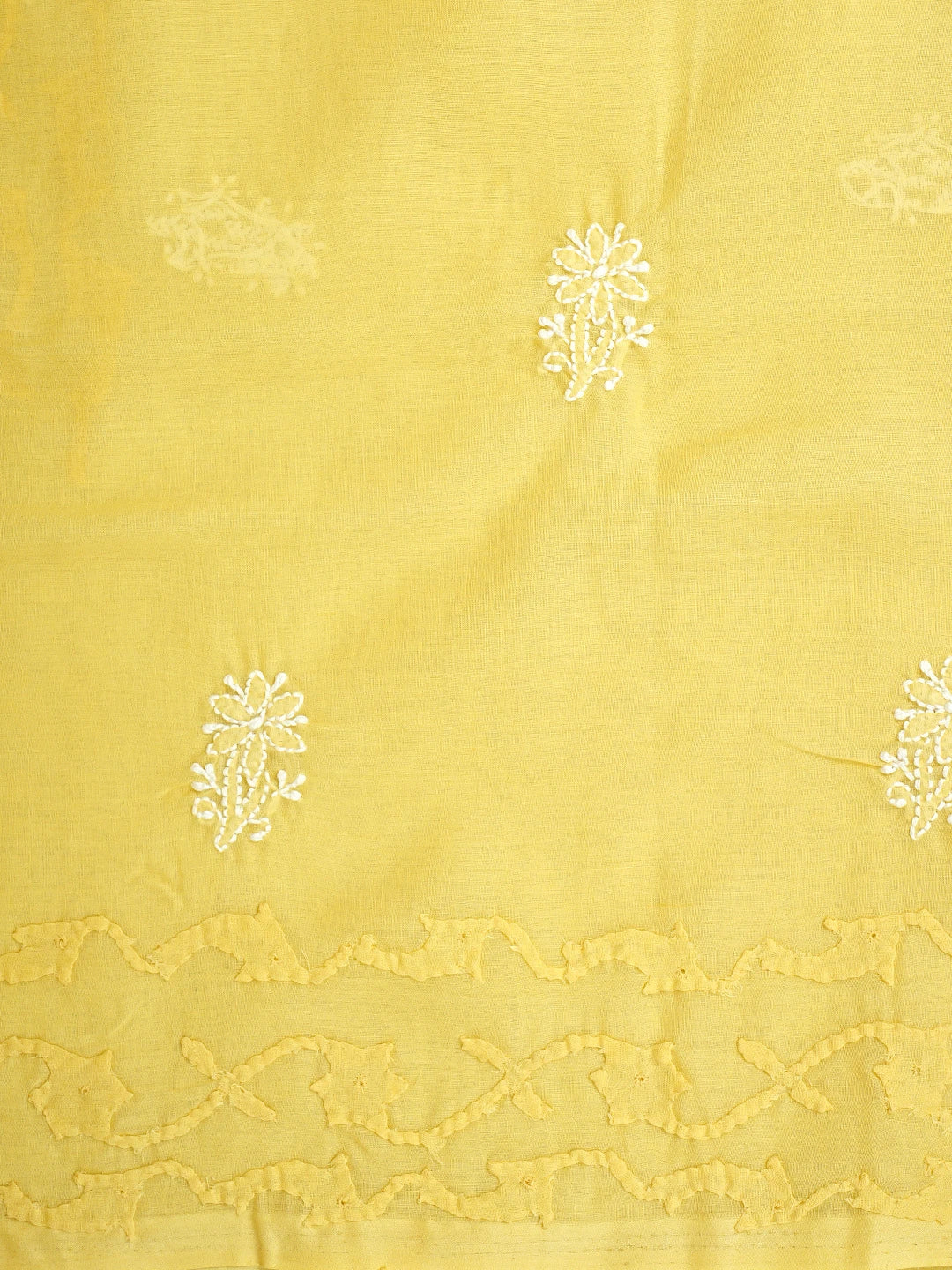 Ada Hand Embroidered Yellow Cotton Lucknowi Chikankari Unstitched Suit Piece 01A880194