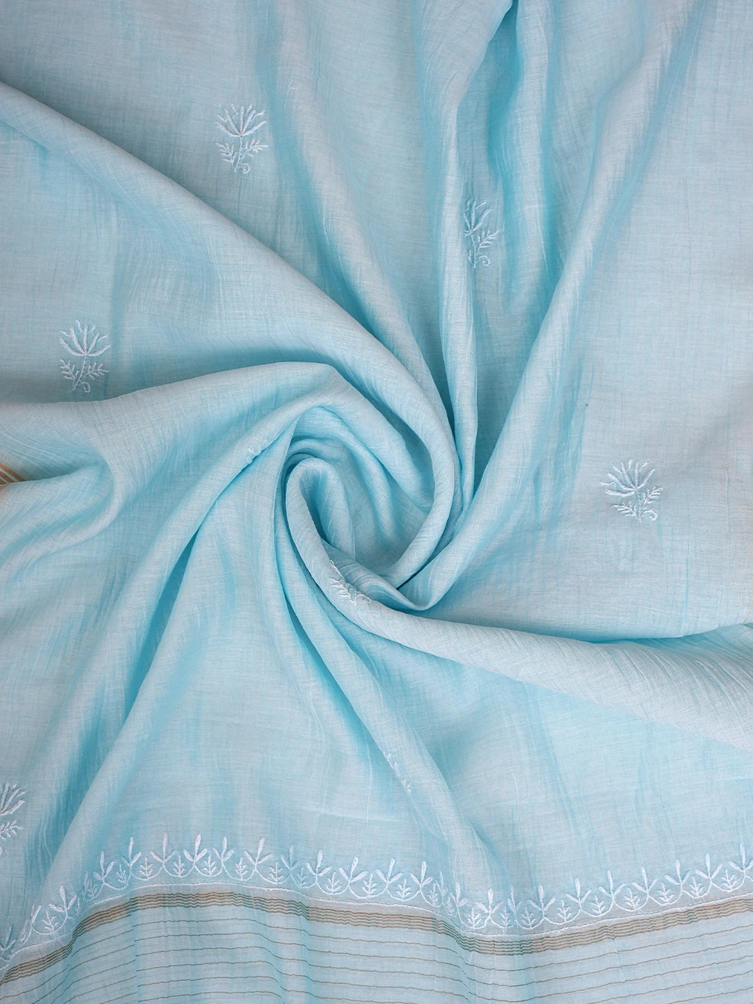 Ada Hand Embroidered Sky Blue Chanderi Lucknowi Chikankari Unstitched Kurta Dupatta Set 01A923509