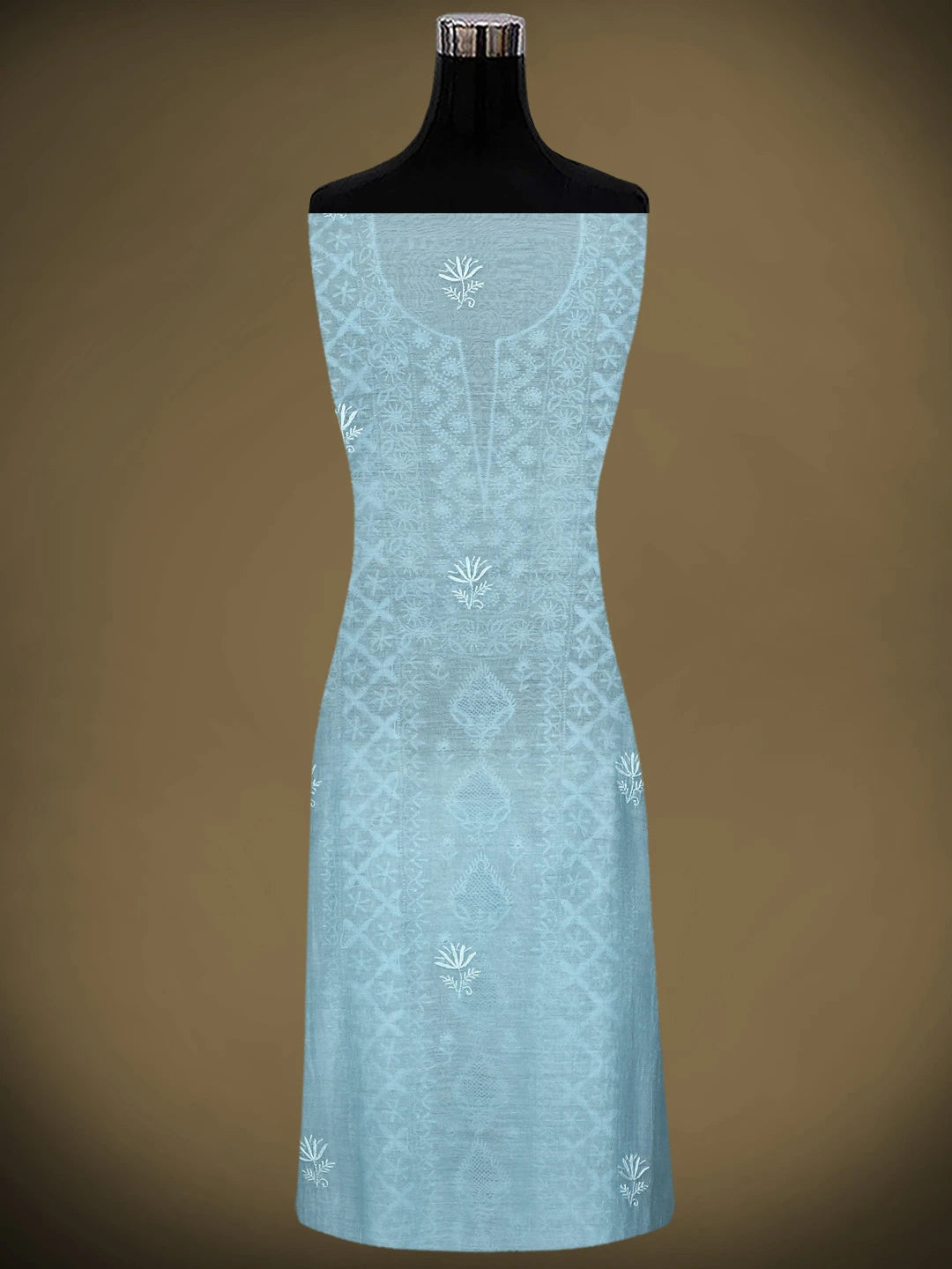 Ada Hand Embroidered Sky Blue Chanderi Lucknowi Chikankari Unstitched Kurta Dupatta Set 01A923509