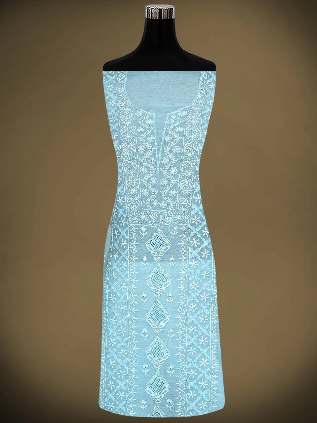 Ada Hand Embroidered Sky Blue Chanderi Lucknowi Chikankari Unstitched Kurta Dupatta Set 01A923509