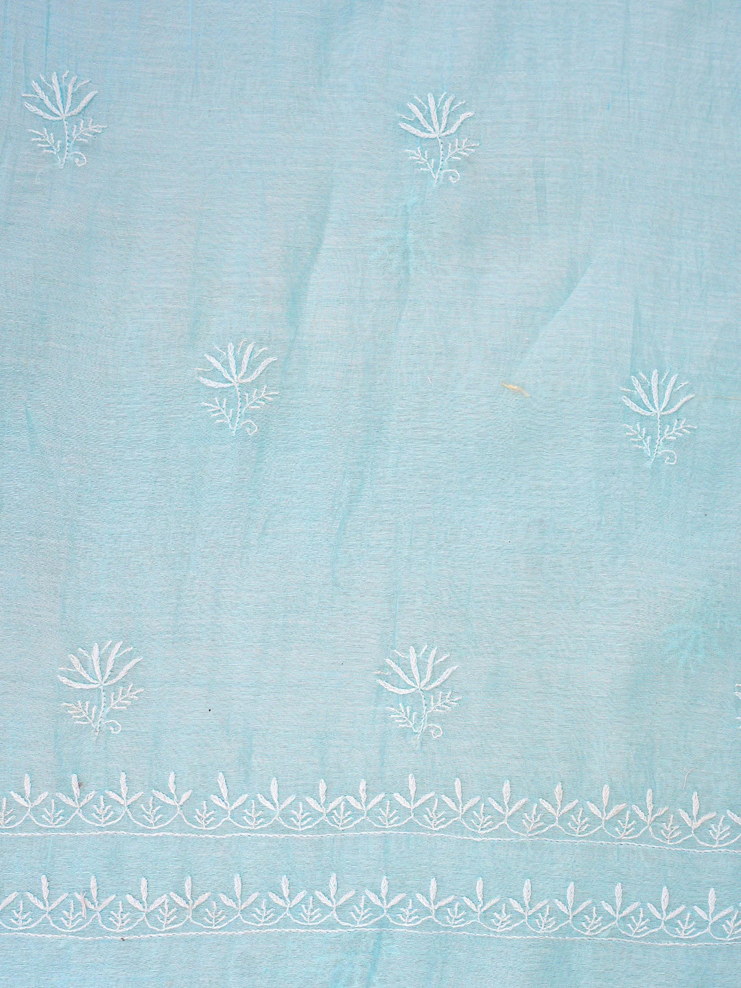 Ada Hand Embroidered Sky Blue Chanderi Lucknowi Chikankari Unstitched Kurta Dupatta Set 01A923509