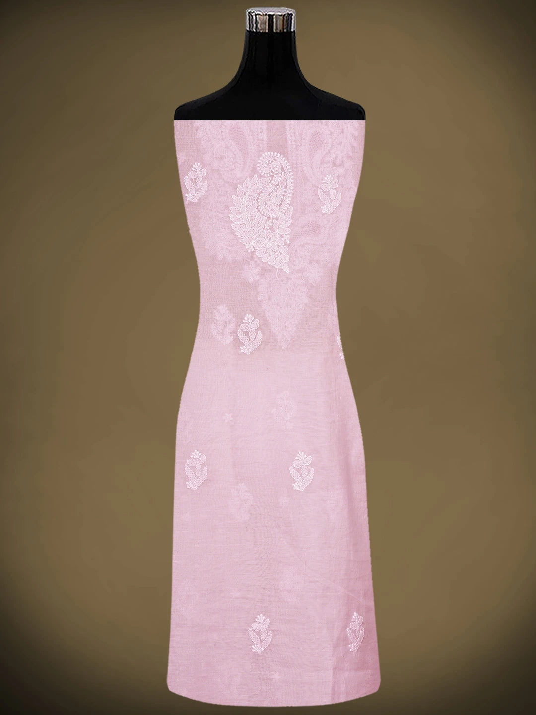 Ada Hand Embroidered Pink Chanderi Lucknowi Chikankari Unstitched Suit Piece 01A932550