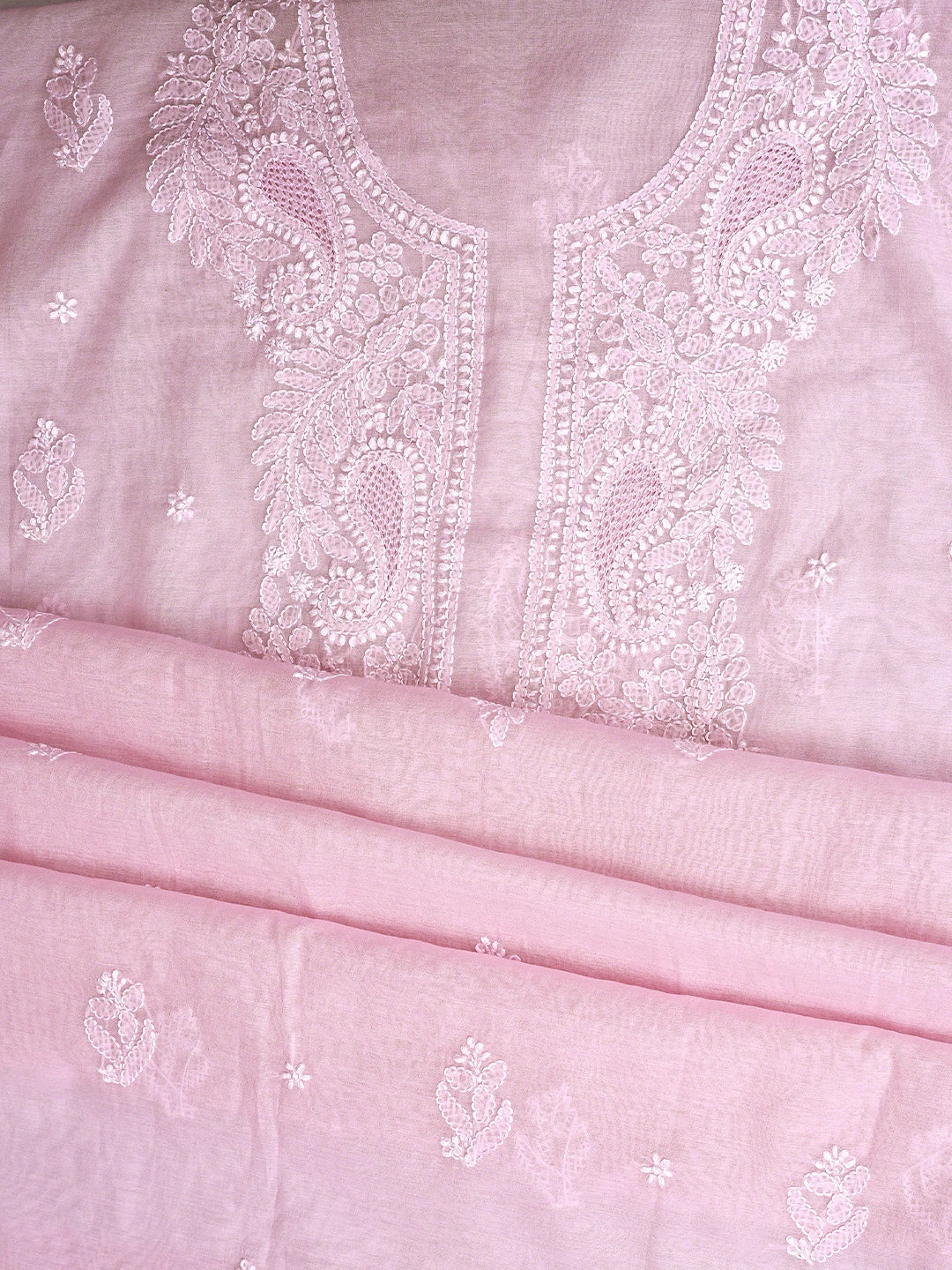 Ada Hand Embroidered Pink Chanderi Lucknowi Chikankari Unstitched Suit Piece 01A932550