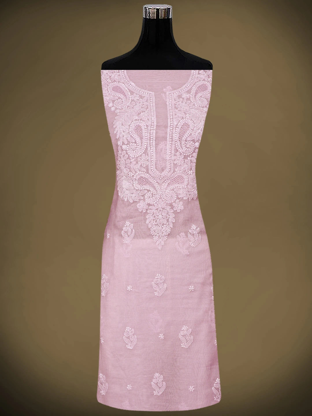 Ada Hand Embroidered Pink Chanderi Lucknowi Chikankari Unstitched Suit Piece 01A932550